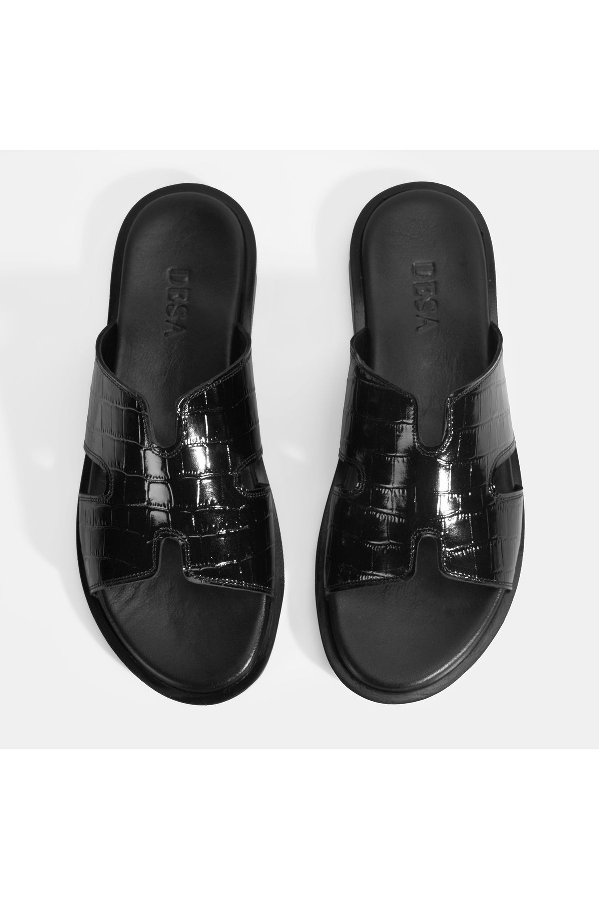 Desa-Papuci pentru bărbați din piele cu model de crocodil negru 6