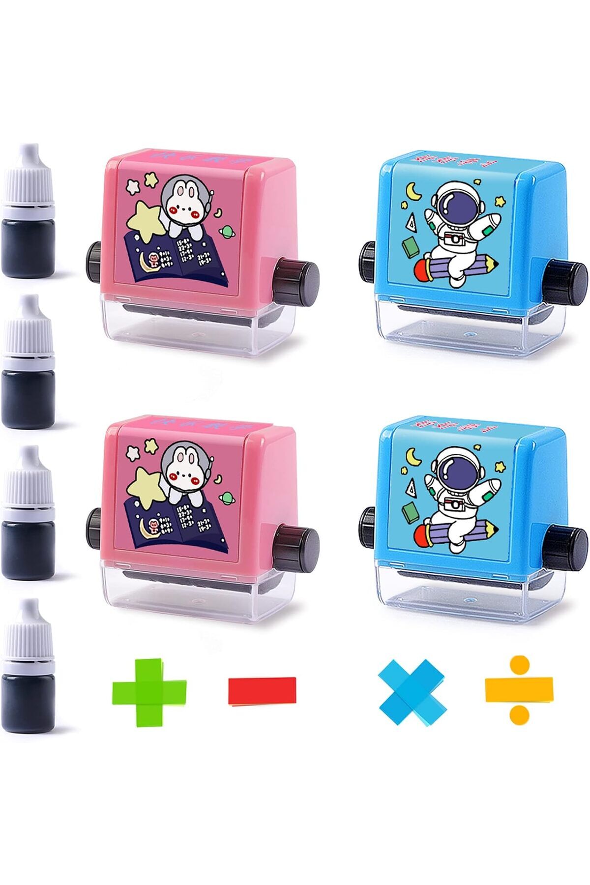 بسته ۴ عددی مهرهای آموزشی دیجیتال غلتکی | اسباب‌بازی آموزشی ریاضی برای کودکان با قابلیت پر کردن مجدد جوهر