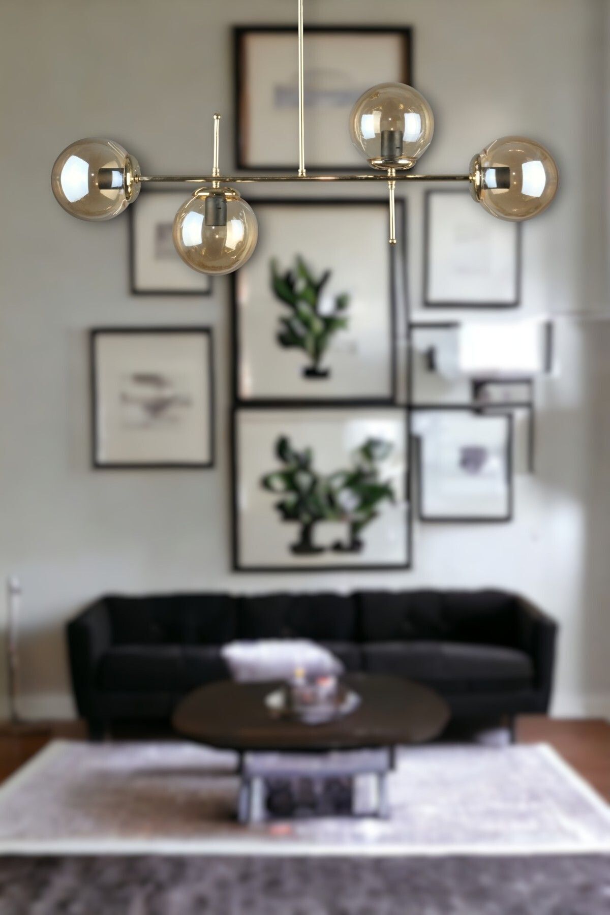 Fer Avize-Cello Modern Luxury Design Gold Color Honey Glass Ceiling Dining Table Top - Living Room 4-Piece Chandelier 4