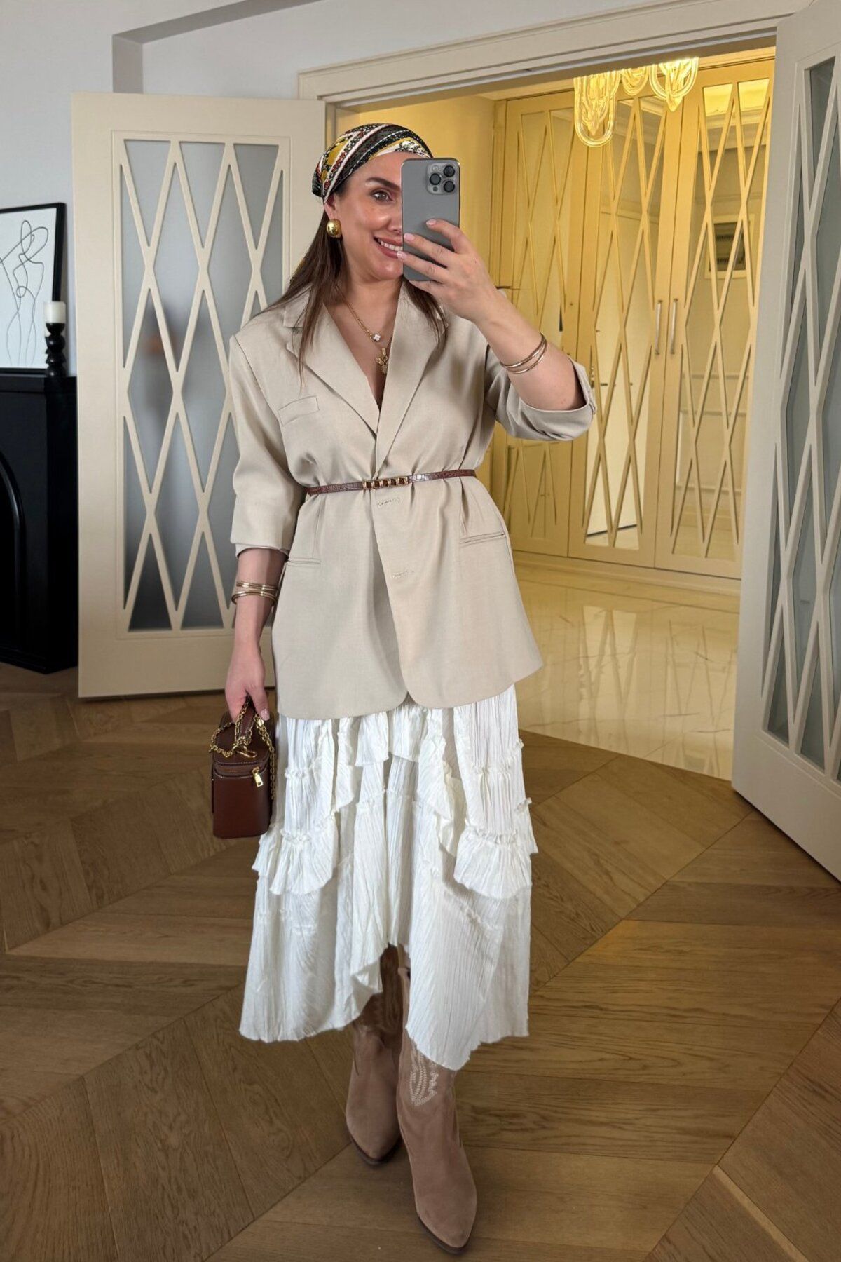 Tuba Butik-Ruffled Asymmetrical Midi Skirt 4