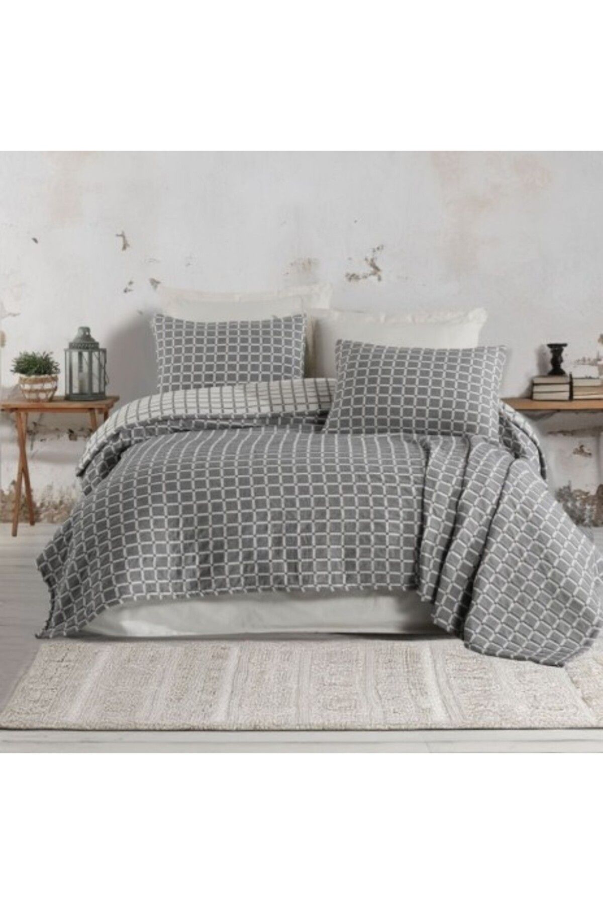 Şaheser-Cuvertura bumbac jacquard 240x260cm + 2 fete de perna, Saheser Home, PIA Antracit 1