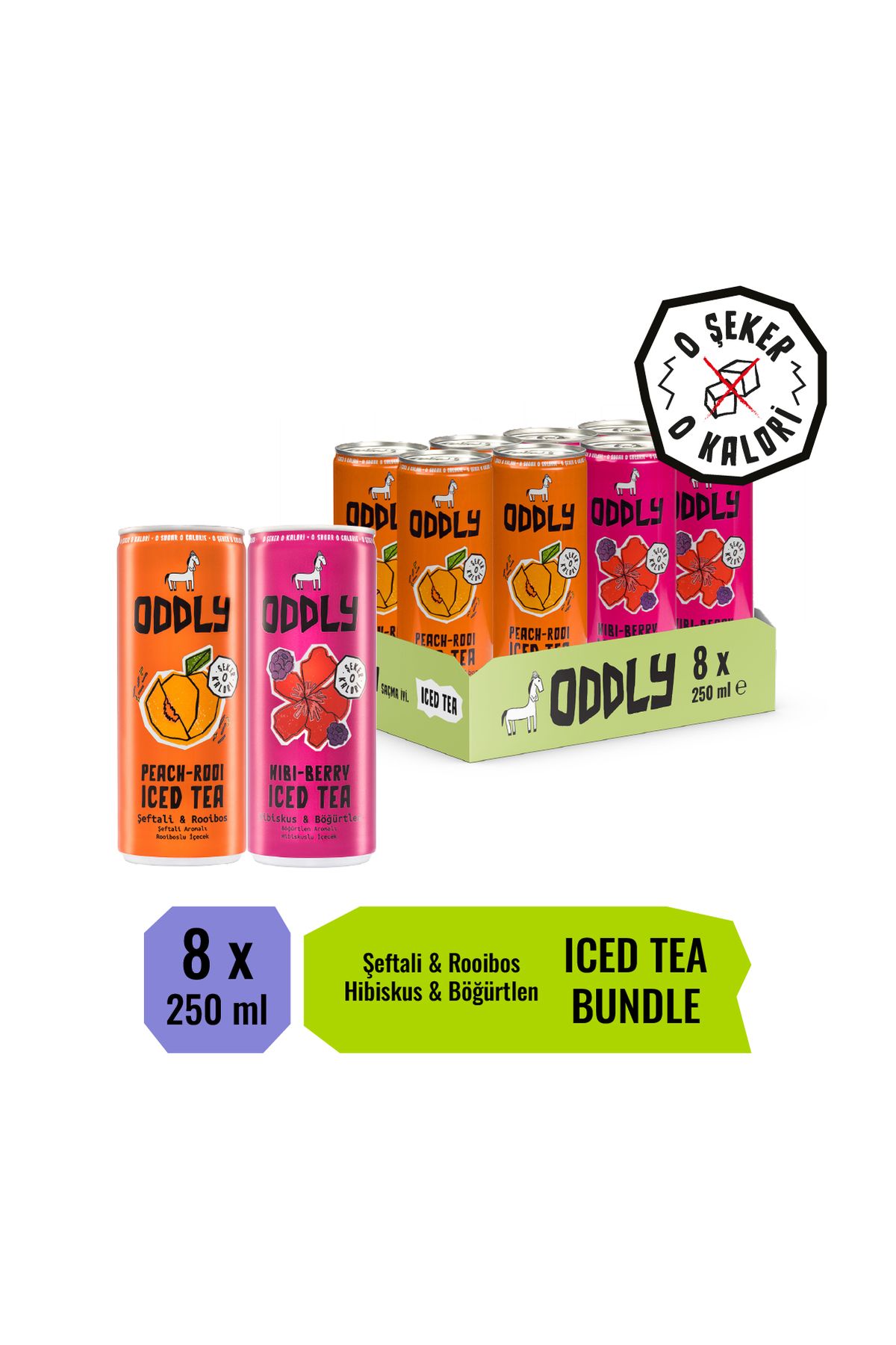 ODDLY Saçma İyi Soğuk Çay Hero İkilisi! Peach-Rooi, Hibi-berry Kutu 250 ml 8 Adet