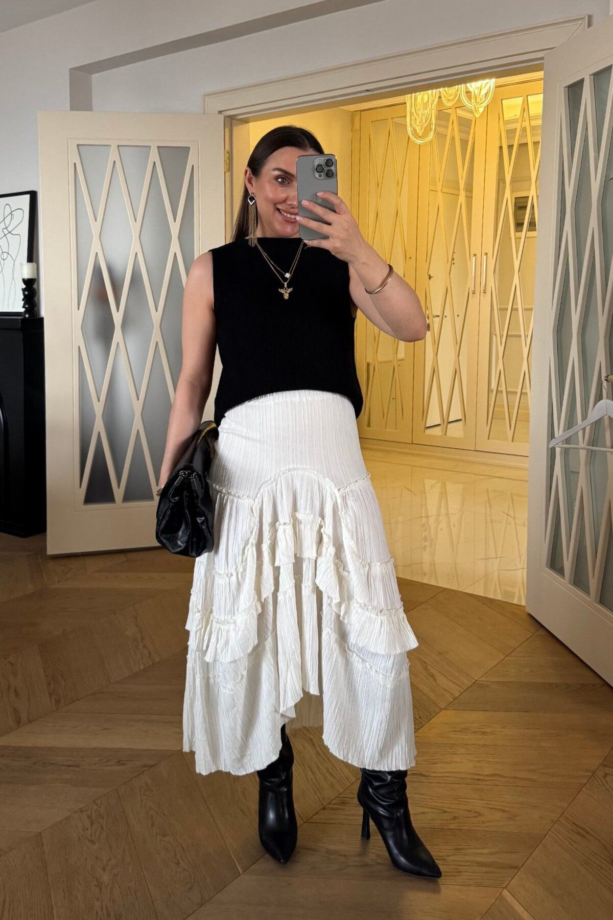 Tuba Butik-Ruffled Asymmetrical Midi Skirt 3