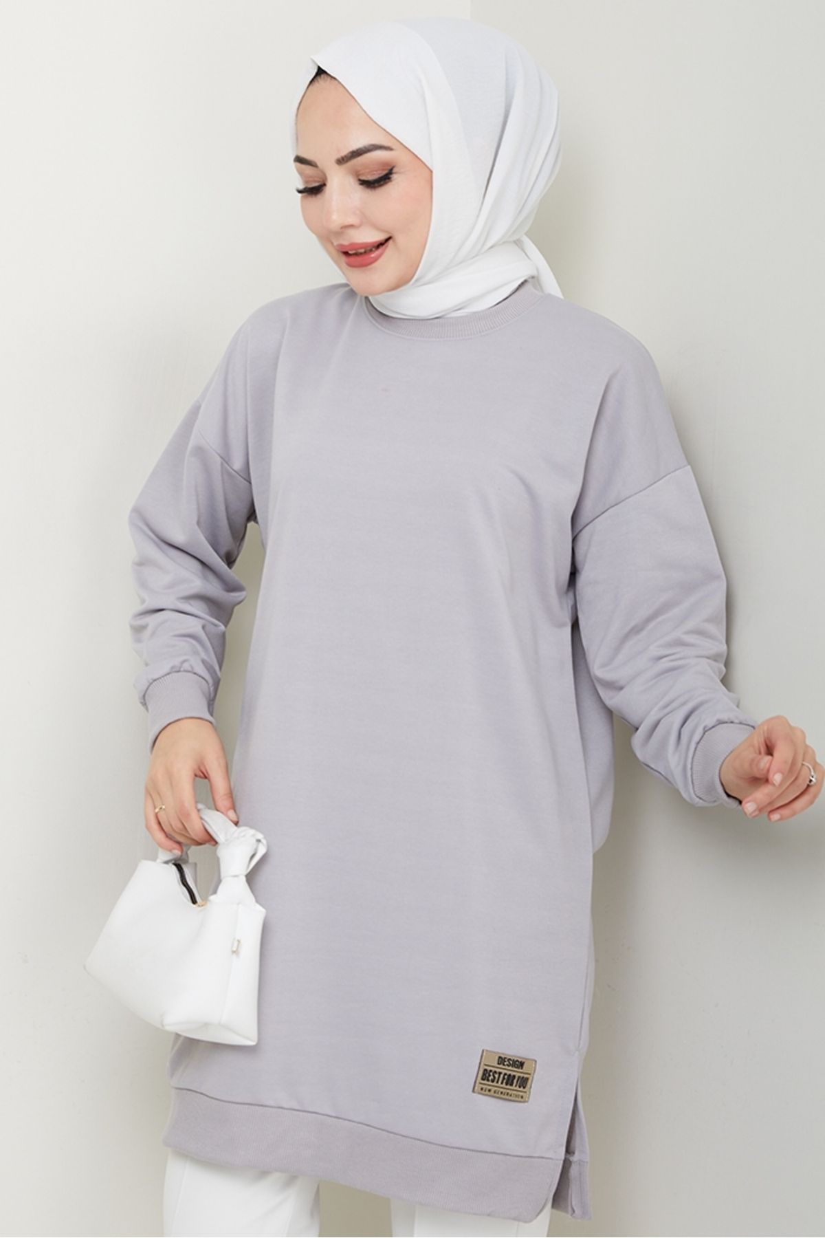Bestenur-Arma Detailed Hijab Tunic 1427 - Gray 3