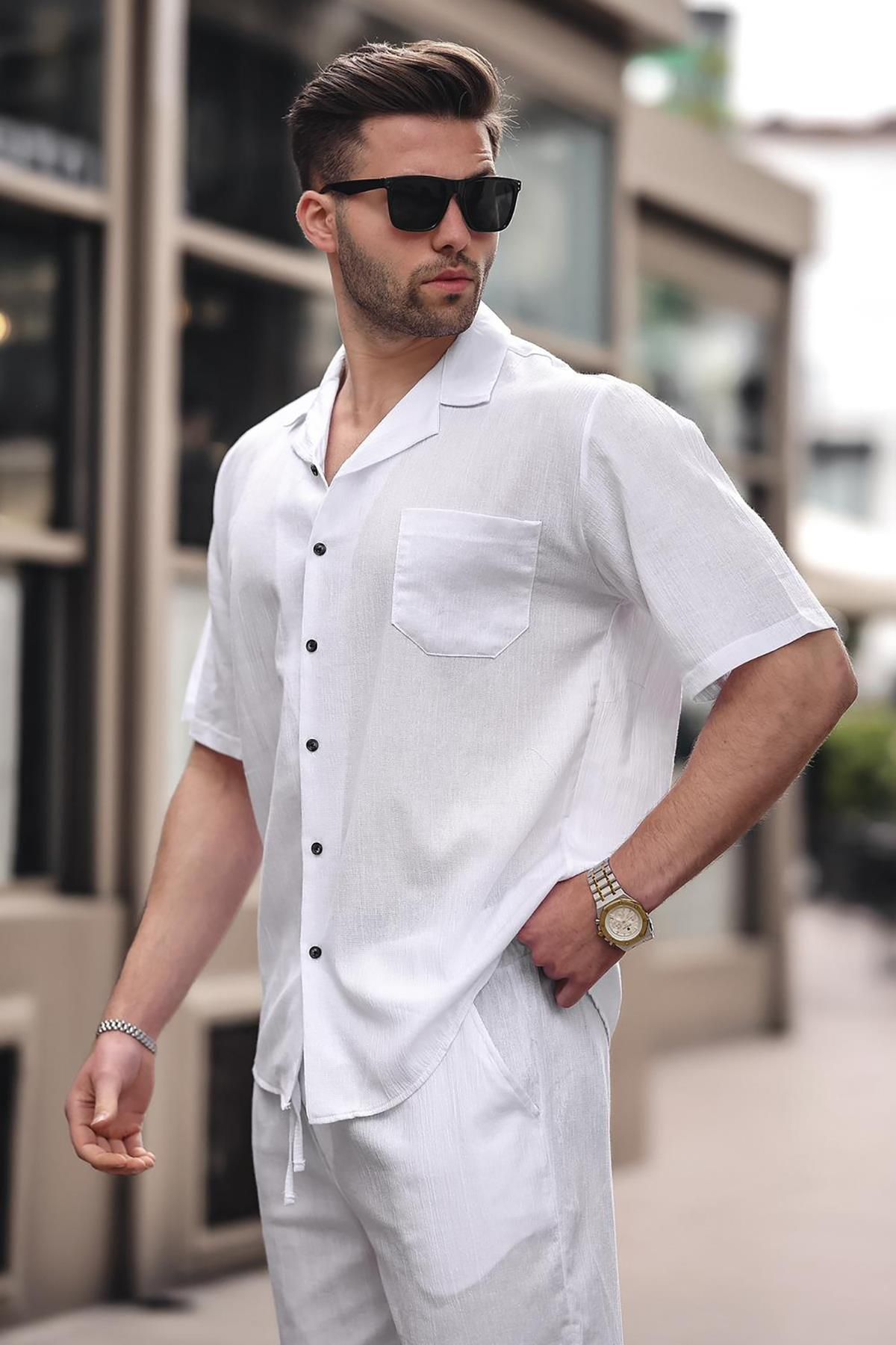 Madmext-Weißes Basic Oversize-Shirt-Set für Herren 5588 2