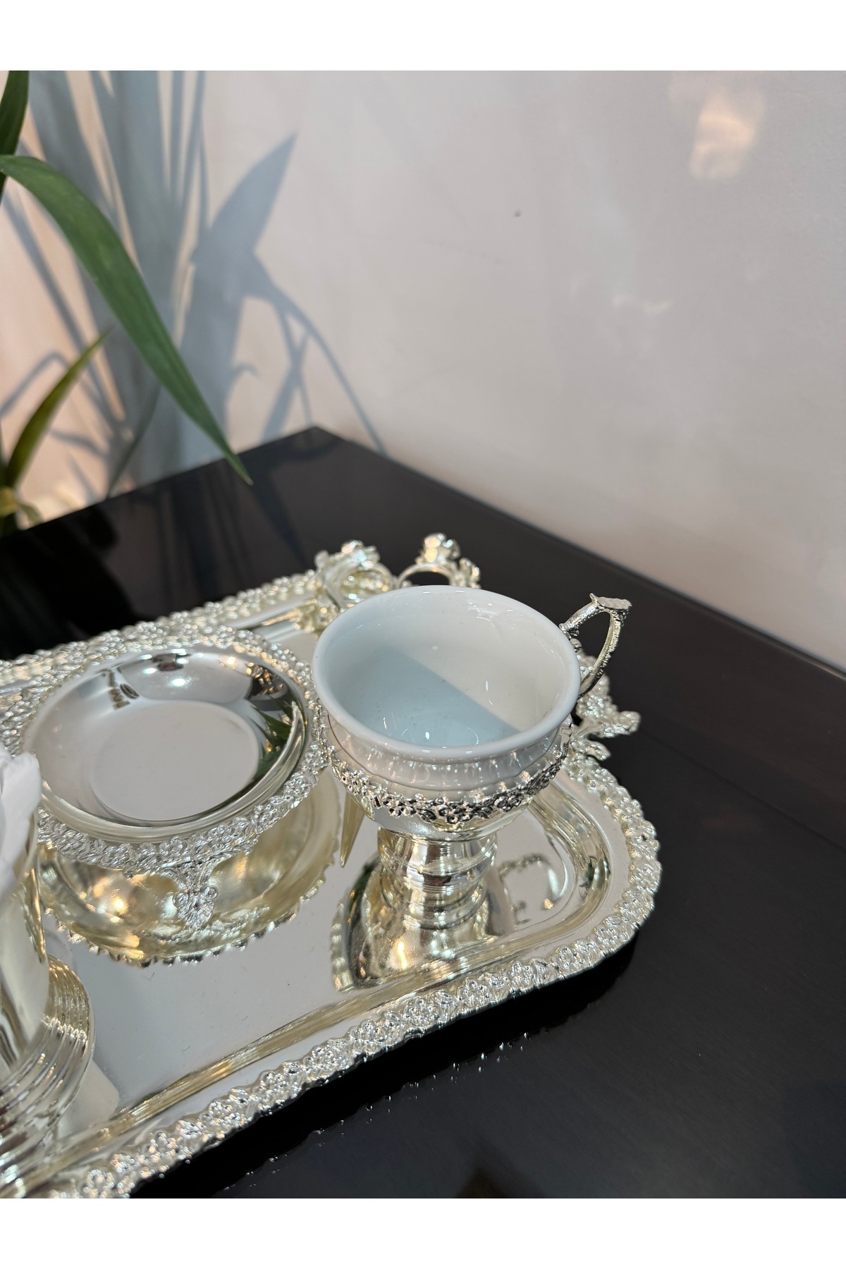 Santara-Avangarde Silver Plated Rose Bordured Groom Coffee Set & Promise Engagement Set & Scissors 5