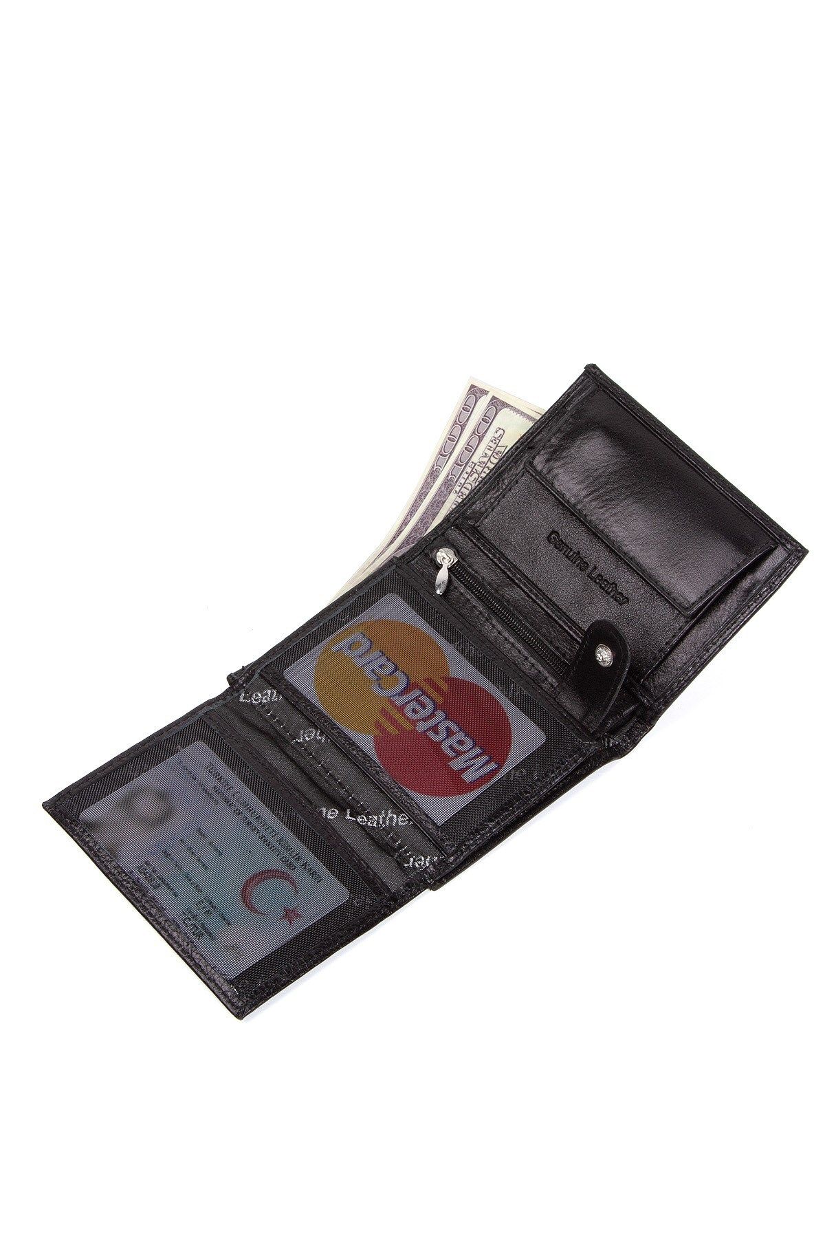 کیف پول مردانه دارنده کارت چرمی واقعی و سیاه Newish Polo