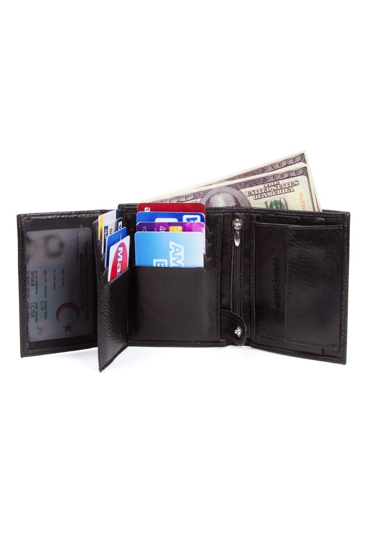 کیف پول مردانه دارنده کارت چرمی واقعی و سیاه Newish Polo