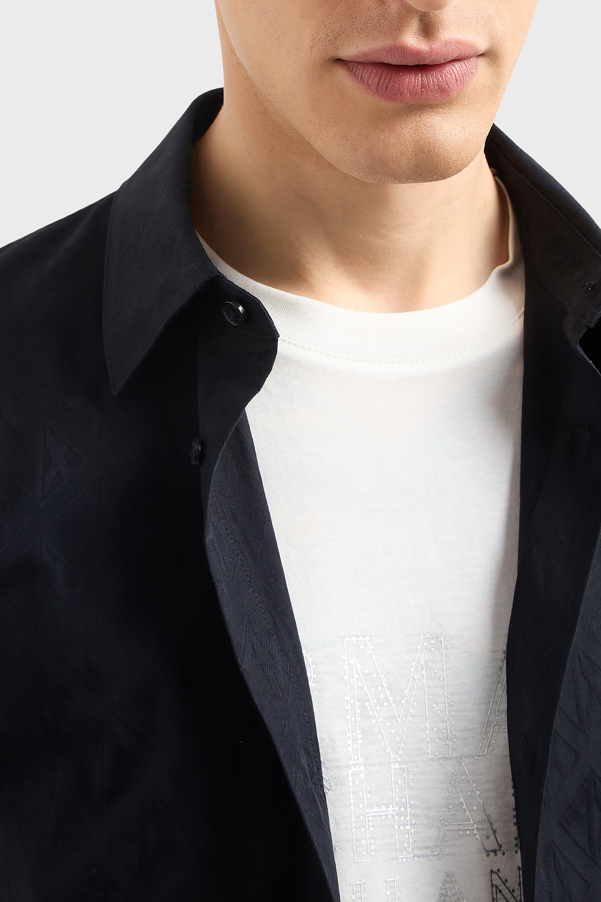 Armani Exchange-Men's Regular Fit Cotton All over Tone on Tone Logo Long Sleeve Navy Shirt Xm 000197   Af12179 4