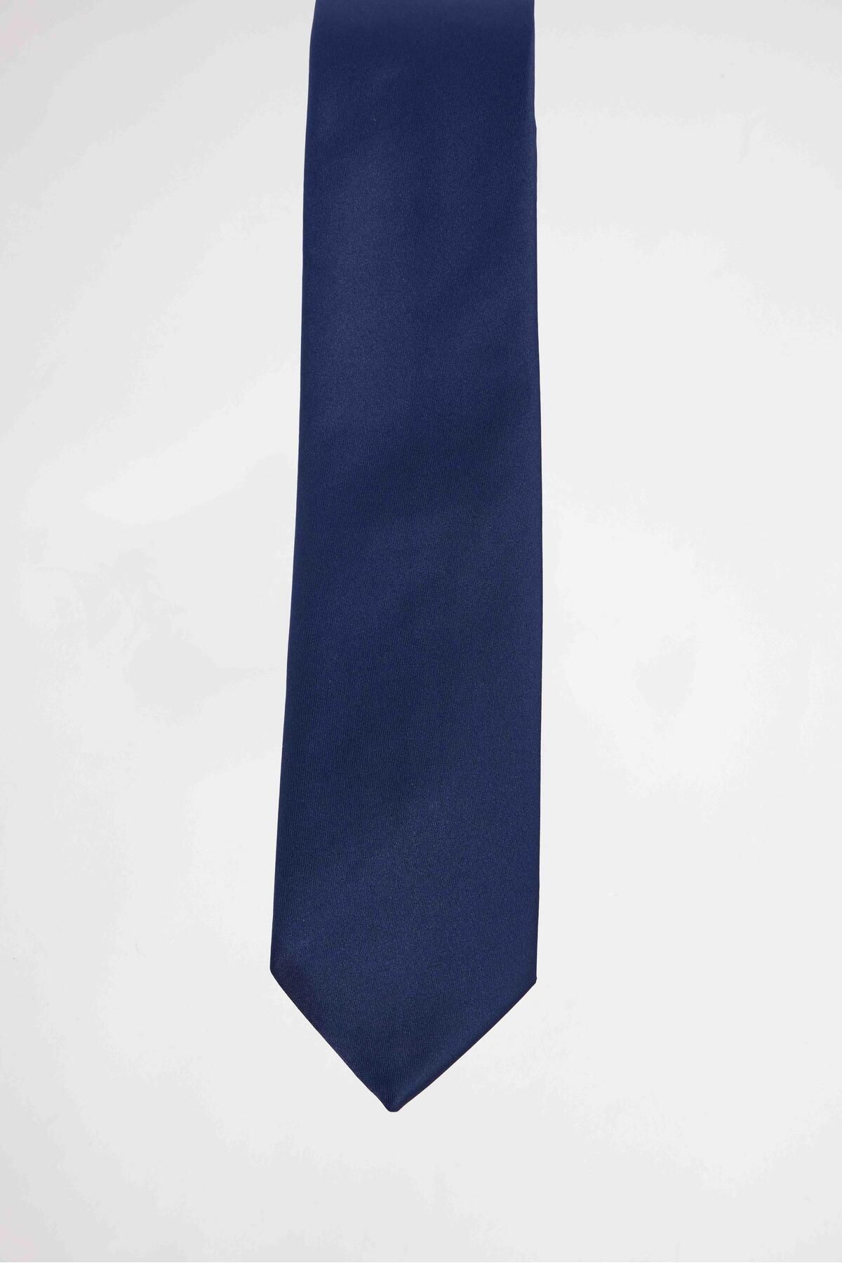 Tudors-Pack of 3 Plain Classic Navy Blue Men's Tie with Pocket Square 2