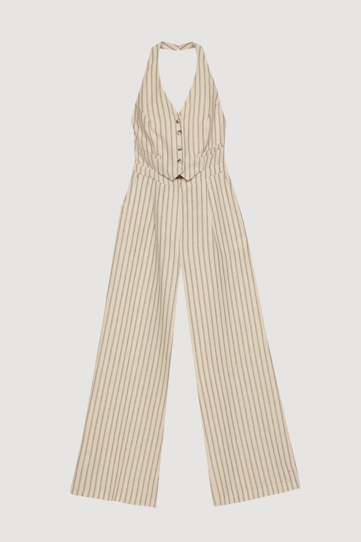 Quzu-Ριγέ μακρύ ολόσωμο με γιακά Halter Natural 2