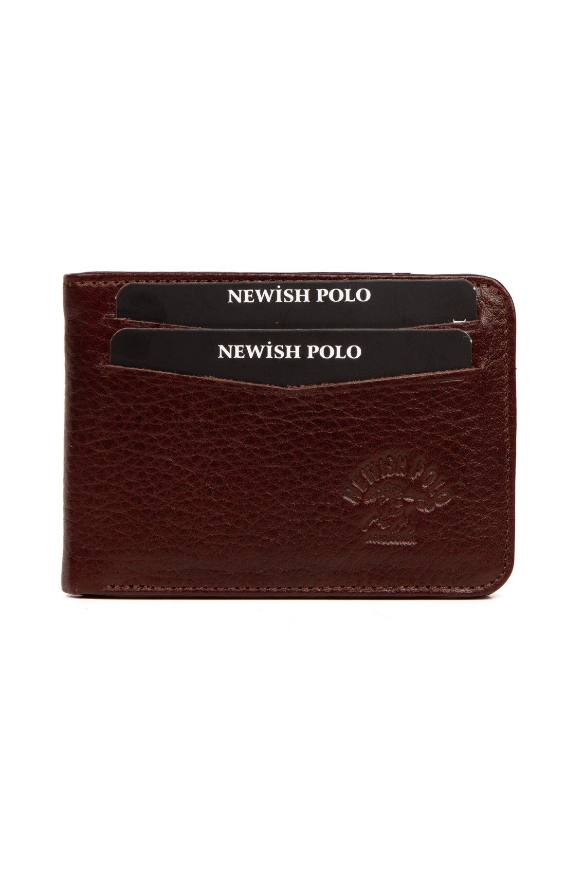 کیف پول مردانه چرمی واقعی و کارت مقدس قهوه ای Newish Polo
