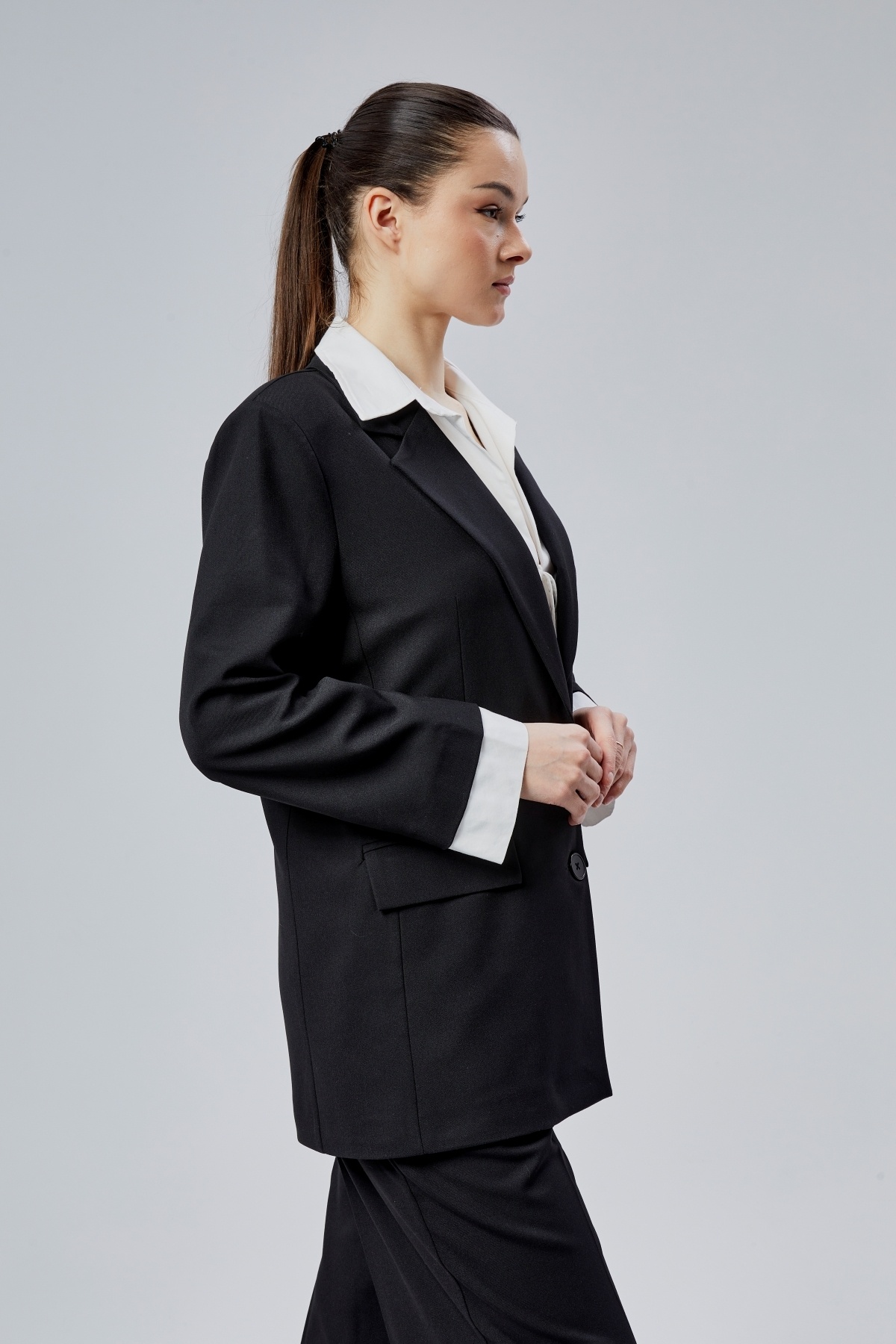 Bolivente-Black Shirt Detailed Regular Blazer Jacket 7