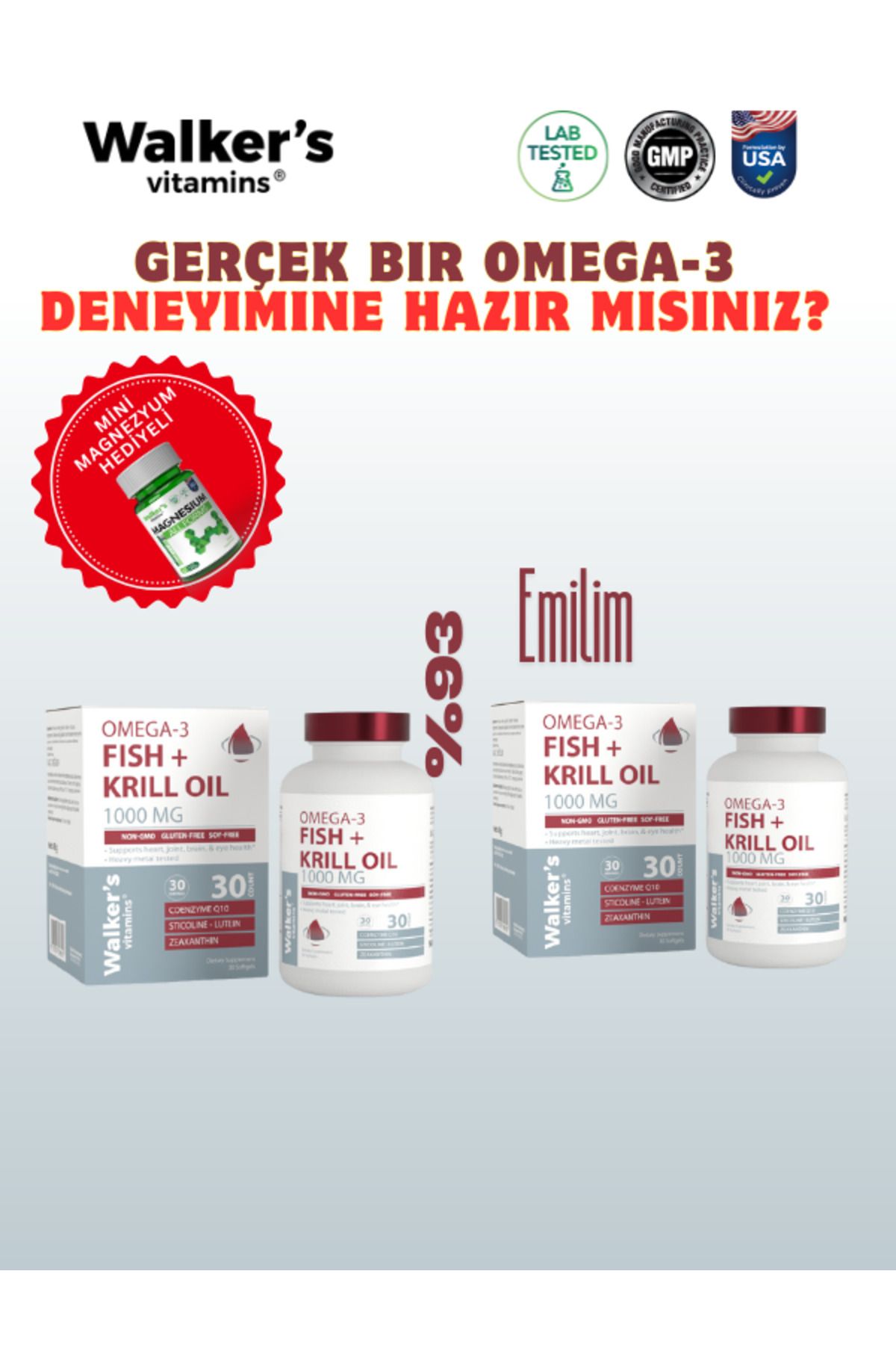 Walkers Krill Oil Omega 3 Sitikolin Lutein Q10 içeren Vitamin ( 2'li)