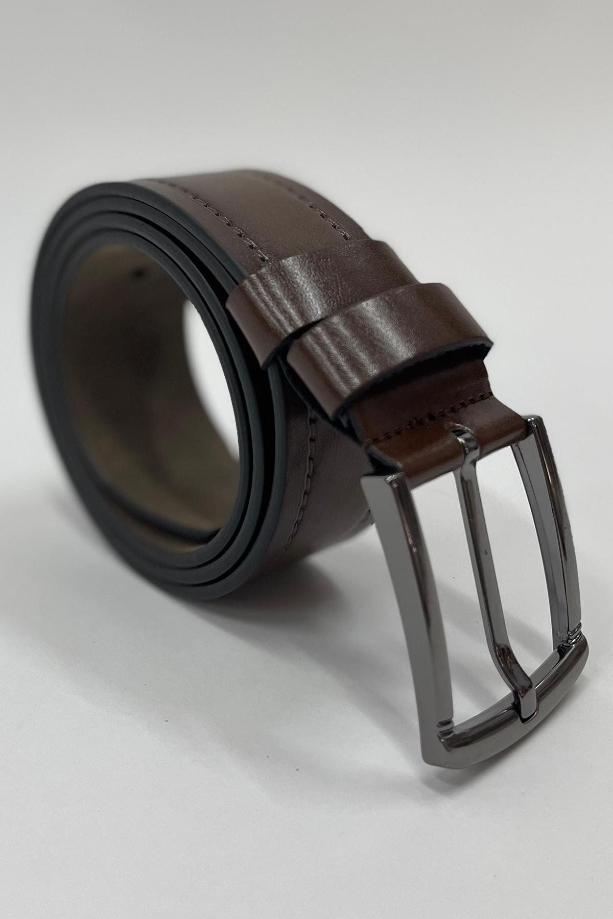 Madmext-Faux Leather Single Stitched Men's Belt - Brown 7222 2