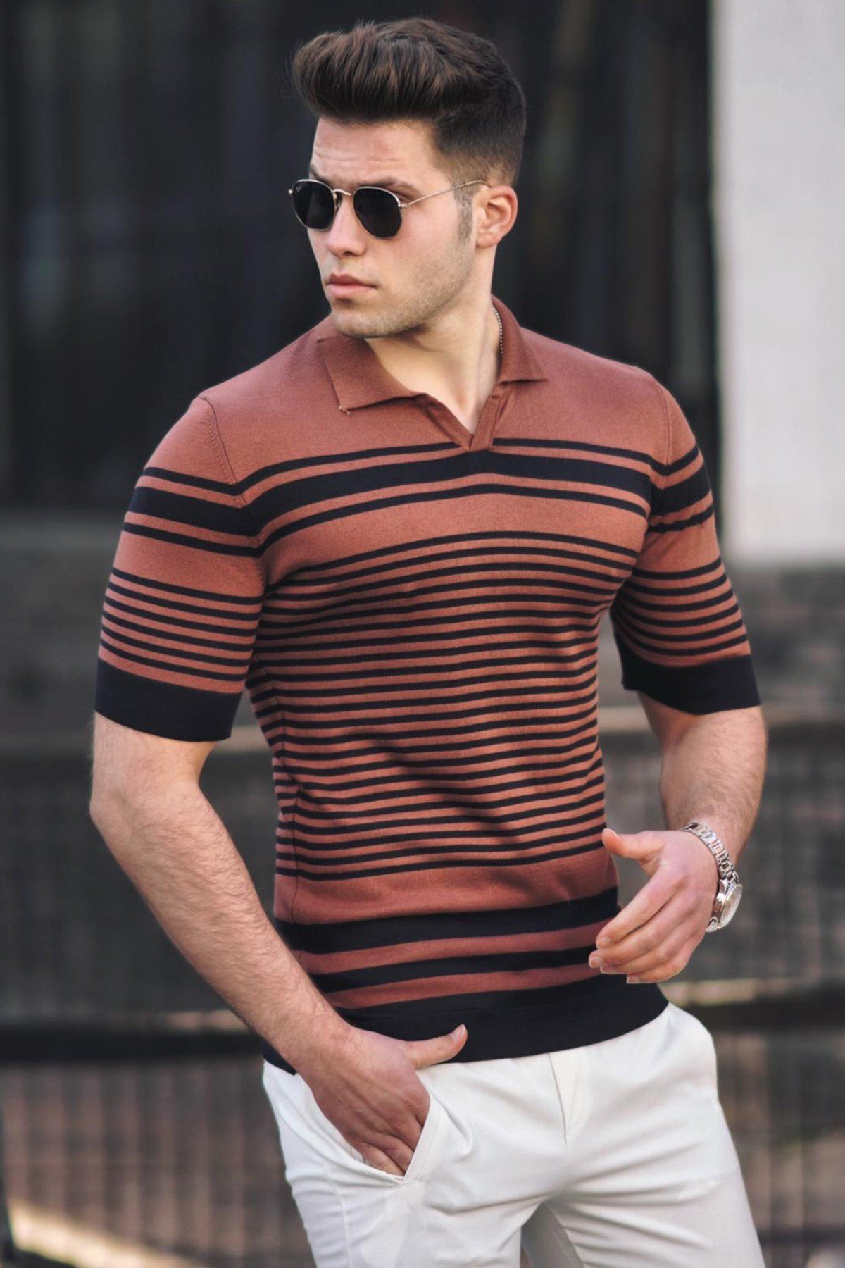 Madmext-Pánské tričko Tile Polo Neck 5083 1