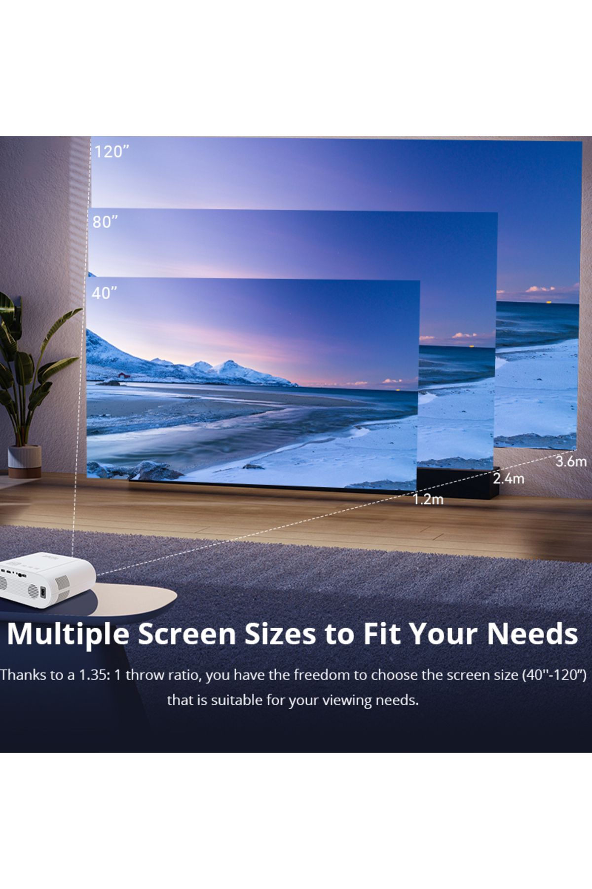Datazone-جهاز عرض DZ-P-4008V عالي الوضوح، 3000 لومن، يدعم 4K، واي فاي 6، أندرويد 11، بلوتوث 6