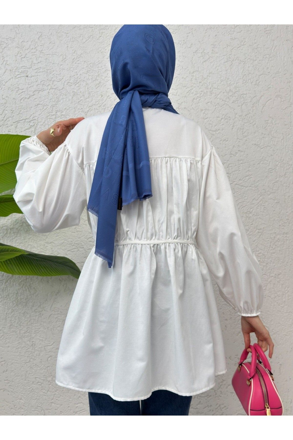 Modamorfo-Buttoned Shirt Tunic with Lace-Up Front Detail - Ecru 4