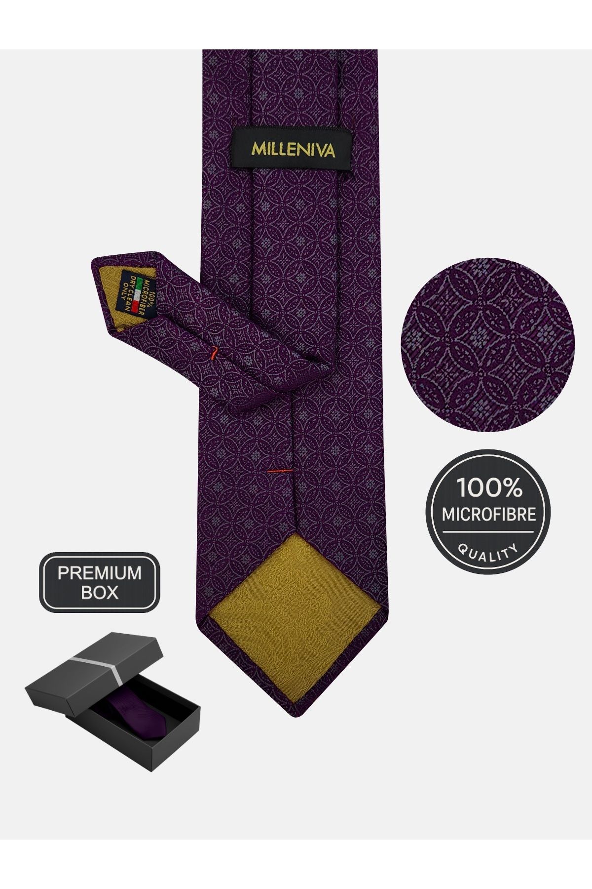 Milleniva-Mosaic Pattern Purple Tie & Handkerchief 3
