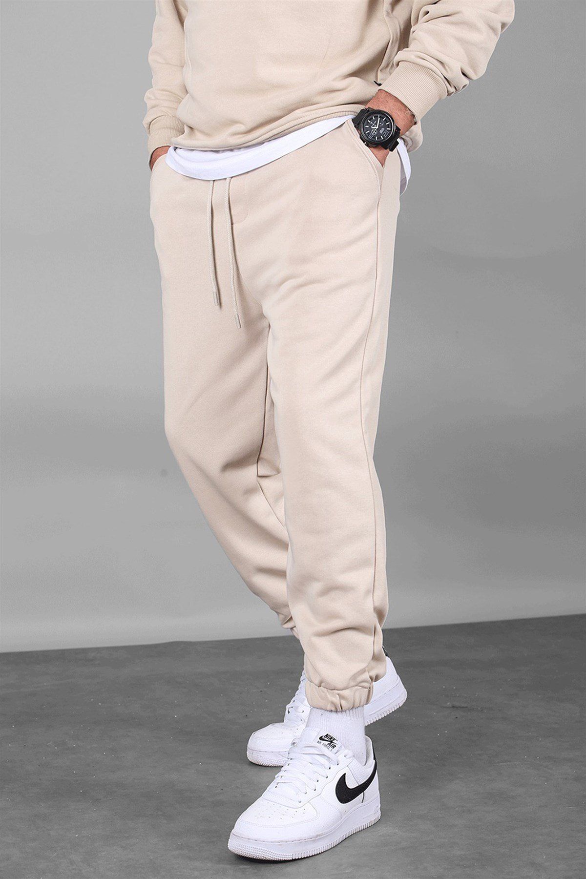 Madmext Pantaloni De Trening Pentru Bărbați, De Bază, De Culoare Bej Masculin - XL