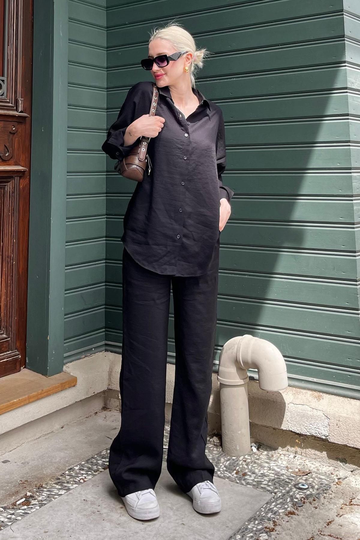 Madmext-Black Shirt Pants Double Set MG2117 3