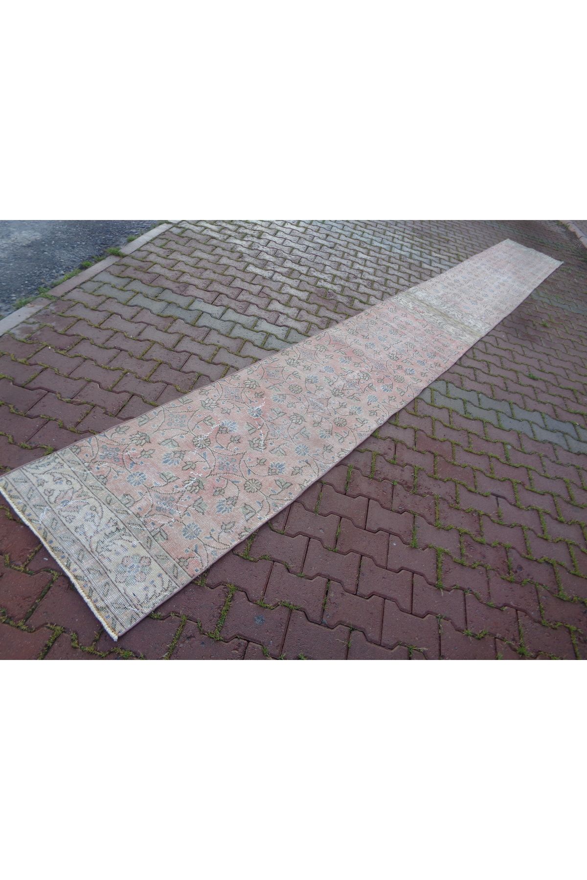 ŞAHMERDANOĞLU Şahmerdanoğlu 72 x 613 Cm El Dokuma Enfes Vintage & Soluk Şeftali Yolluk Halı, Düğün Dekoru 10300