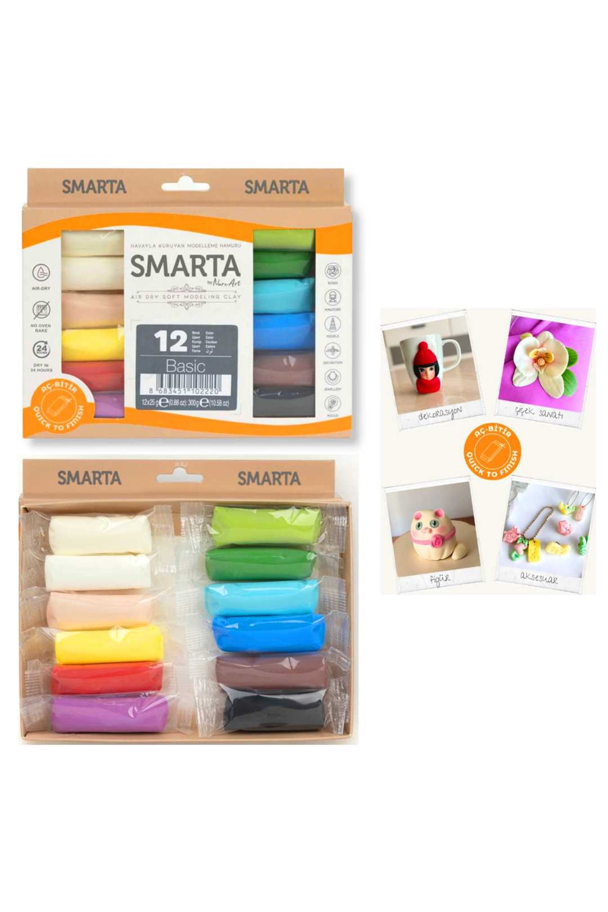Smarta KİDS MODELLEME HAMURU HAVAYLA KURUYAN 25 GR BASİC 12 RENK