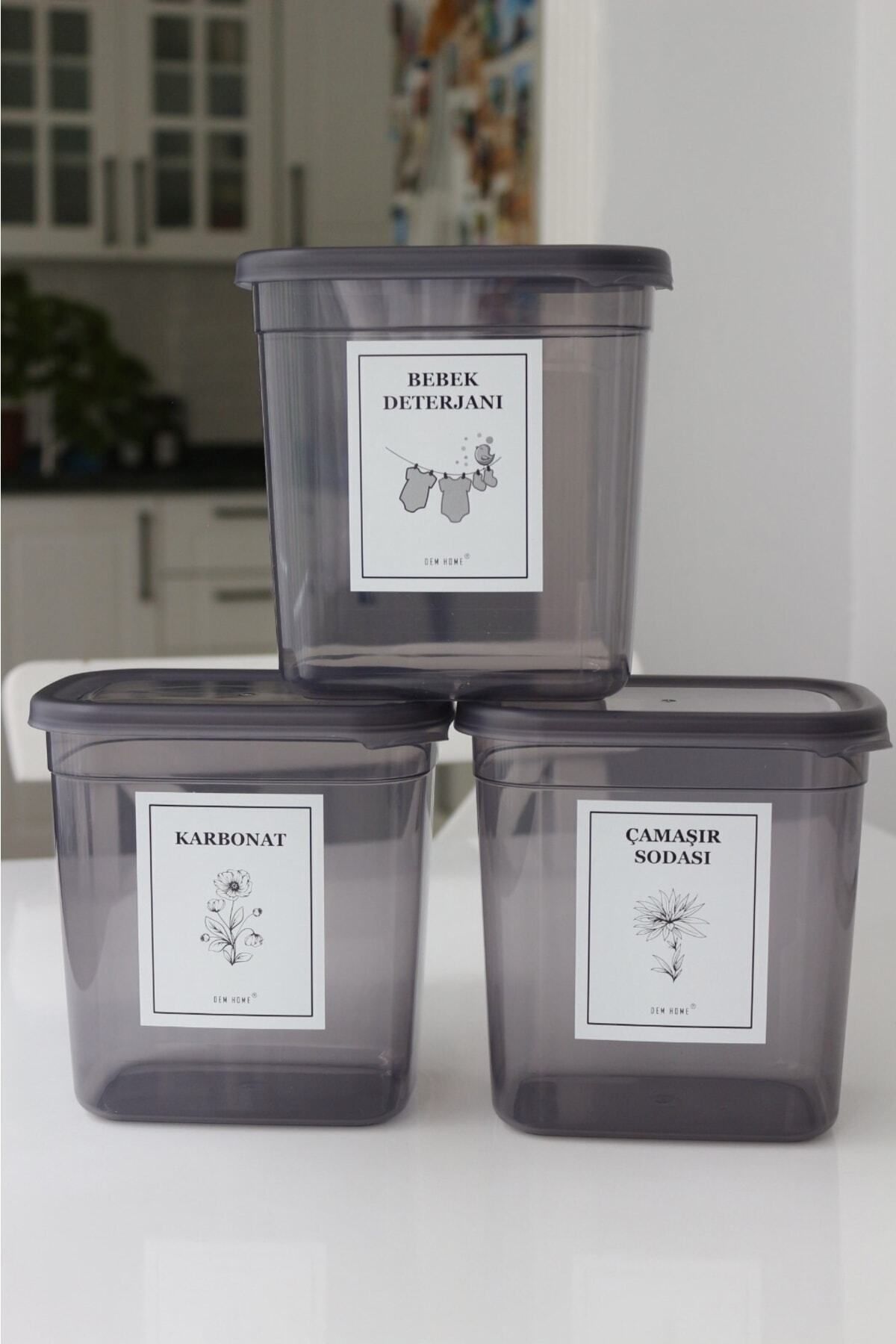 Dem Home-3' Anthracite Detergent Storage Container 2000 Ml Baking Soda And Washing Soda, Baby Detergent Box 3