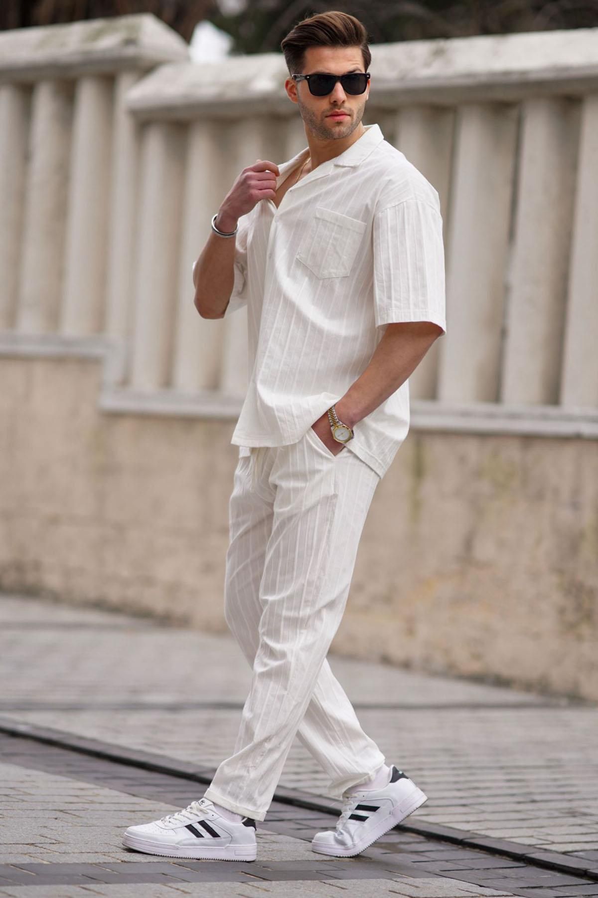 Madmext-Men's White Shirt-Pants Set 5936 4