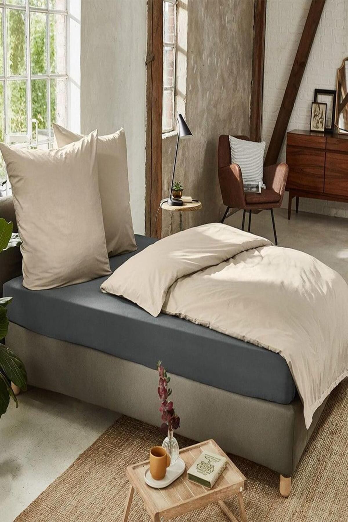 COTENCONCEPT-3 Pieces Oversized Plain Cotton Double 200 X 200 cm Elastic Combed Cotton Bed Sheet 2