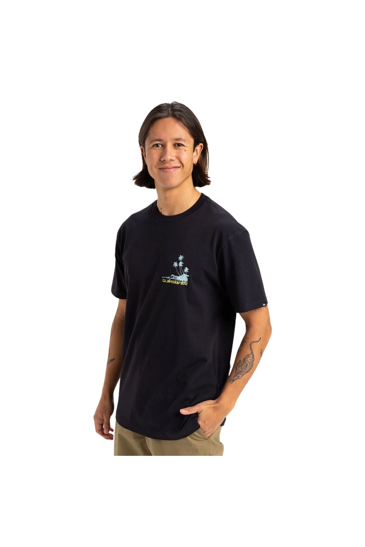 کوییک سیلور تی شرت مردانه مشکی پالم لاینز مدل EQYZT08057