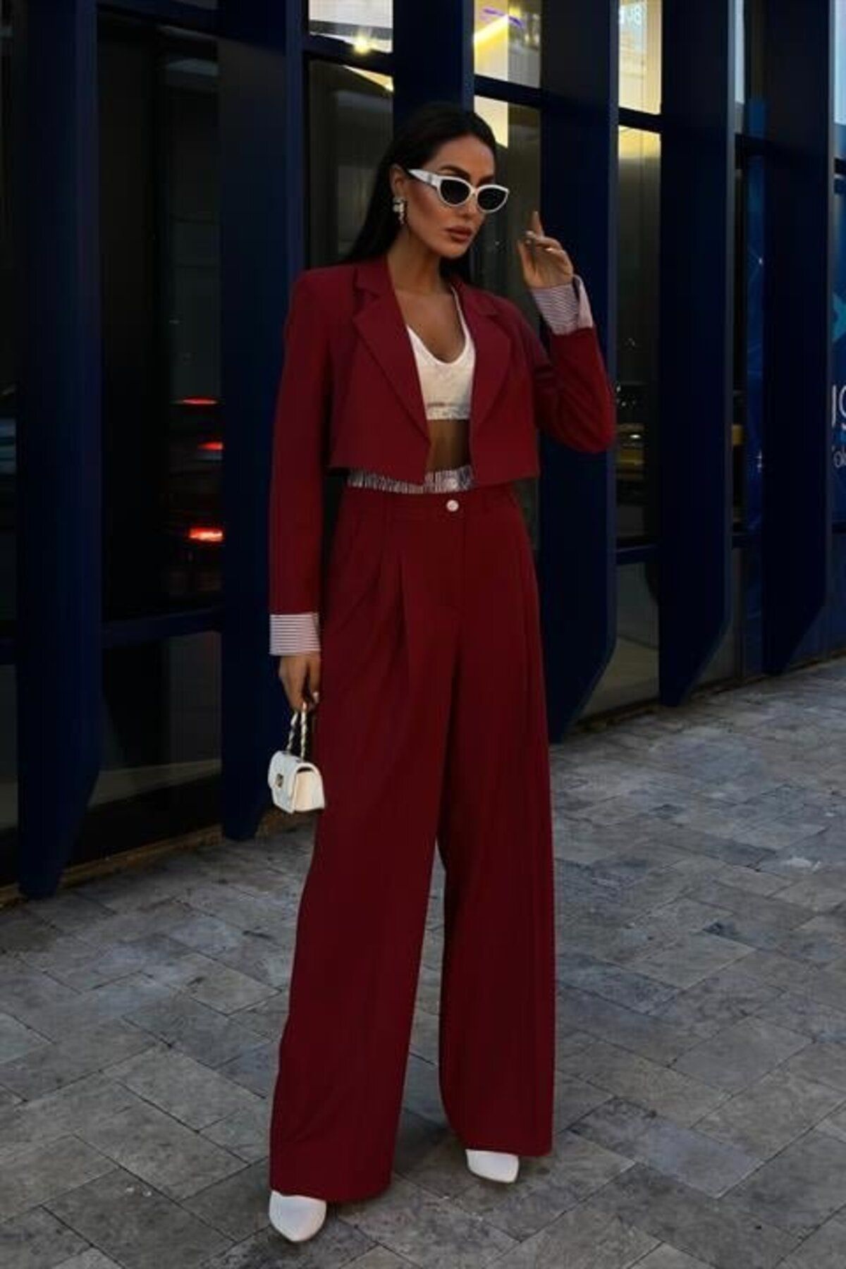 velmorafashion Garni Detaylı Crop Ceketli Takım 10075