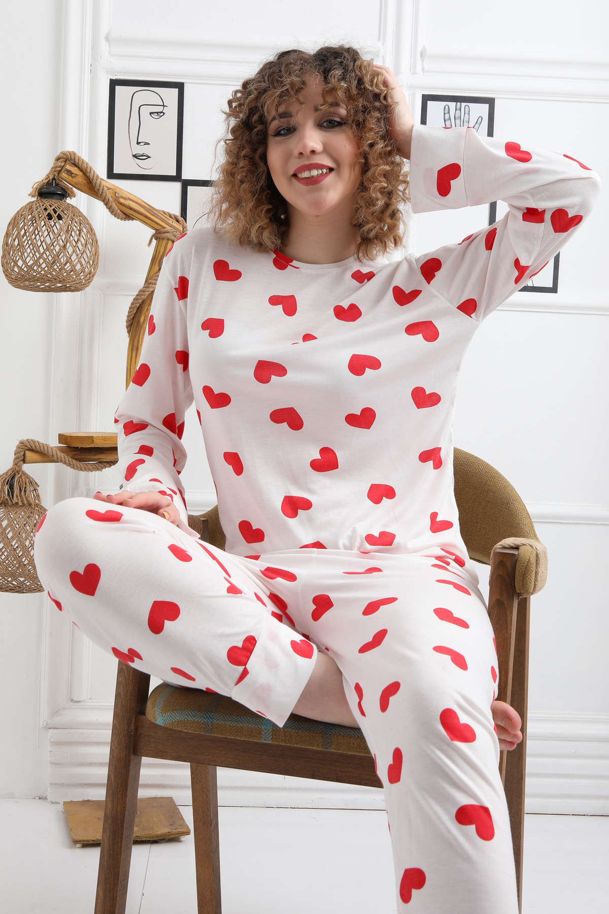FAMES PİJAMA-Costum de pijama pentru femei din bumbac pieptănat cu model 4