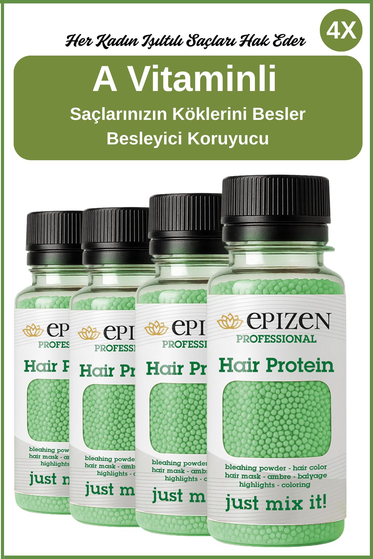 4 Adet - A Vitamin Destekli Saç Bakım Proteini - Yıpranmış Cansız Saçlar İçin Özel Geliştirilmiş
