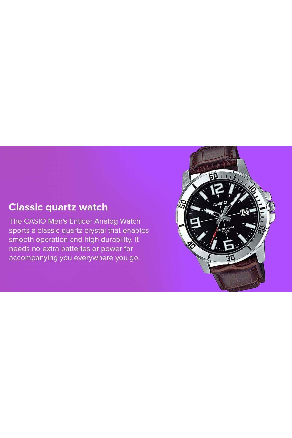 Casio-Enticer Men's Water Resistant Analog Watch, MTP-VD01L-1BVUDF - 49 mm - Brown 4