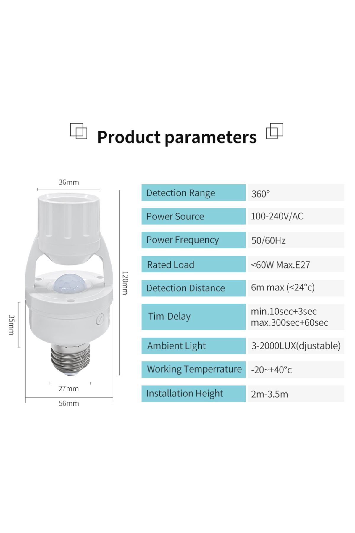 GGBEE-1PCS E27 Bulb Holder with PIR Motion Sensor E27 Lamp Base Socket Converter Smart Light Switch Infrar 1