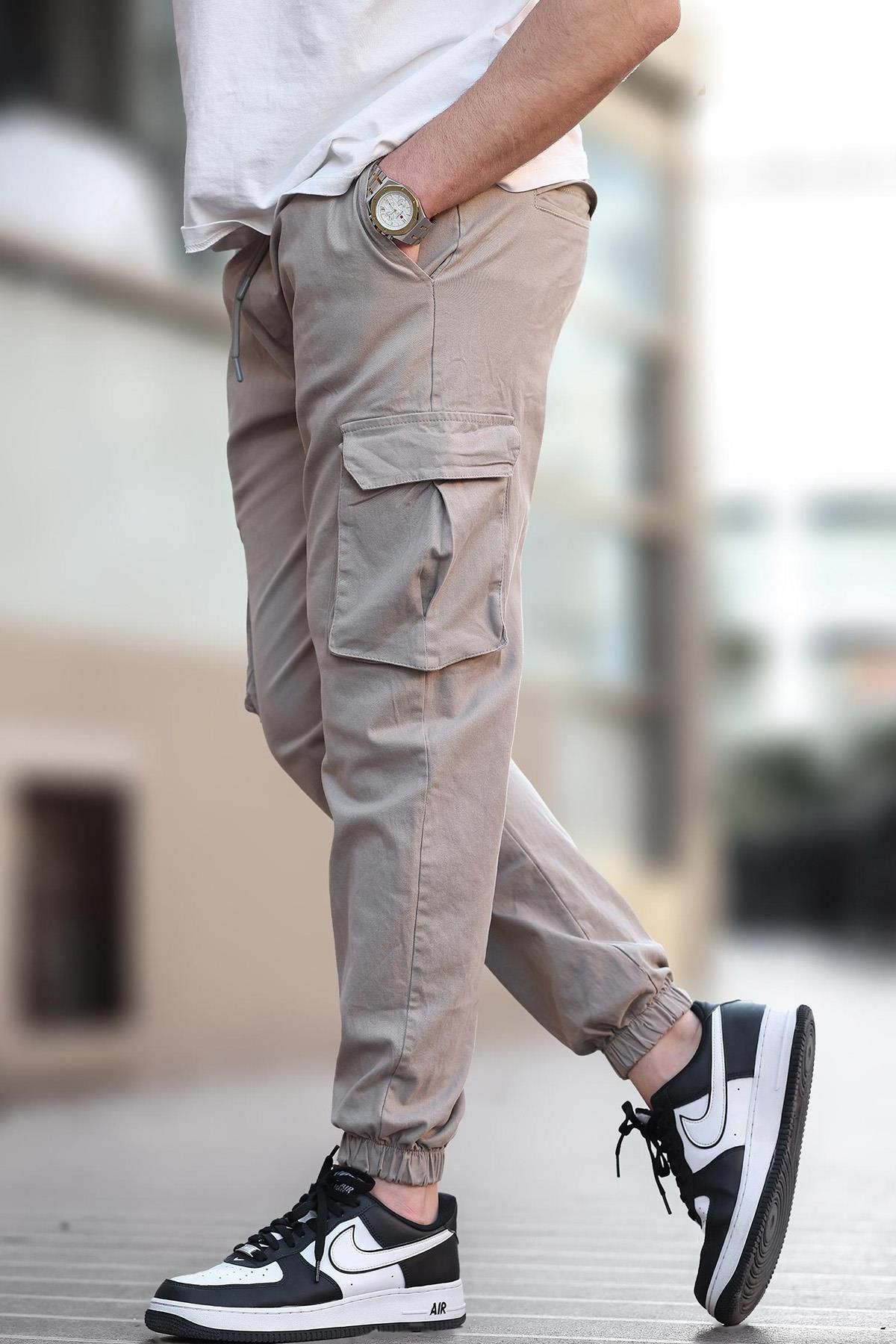 Madmext-Men's Cargo Pocket Stone Color Trousers 5447 3