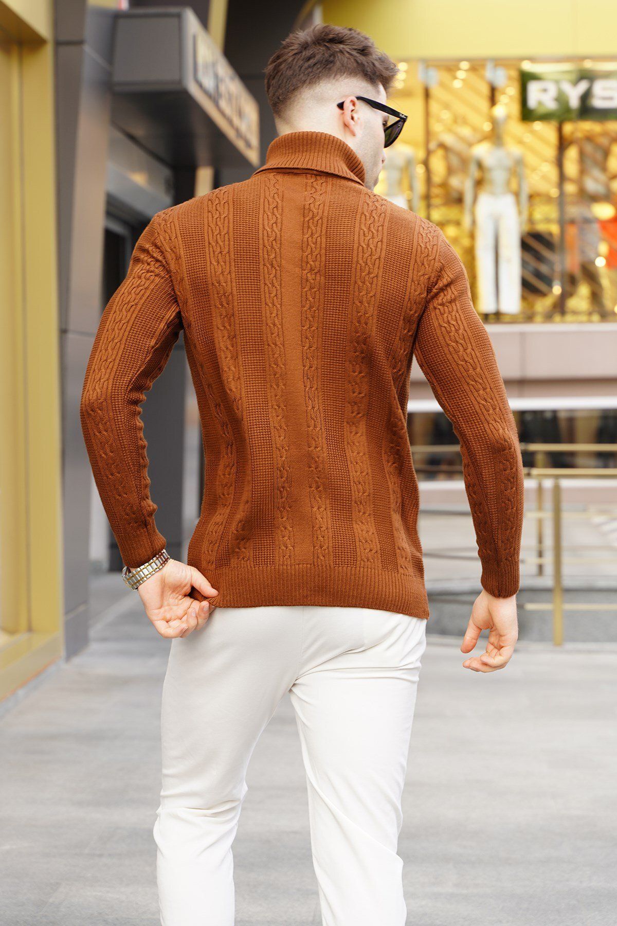 Madmext-Camel Patterned Turtleneck Sweater 5769 2