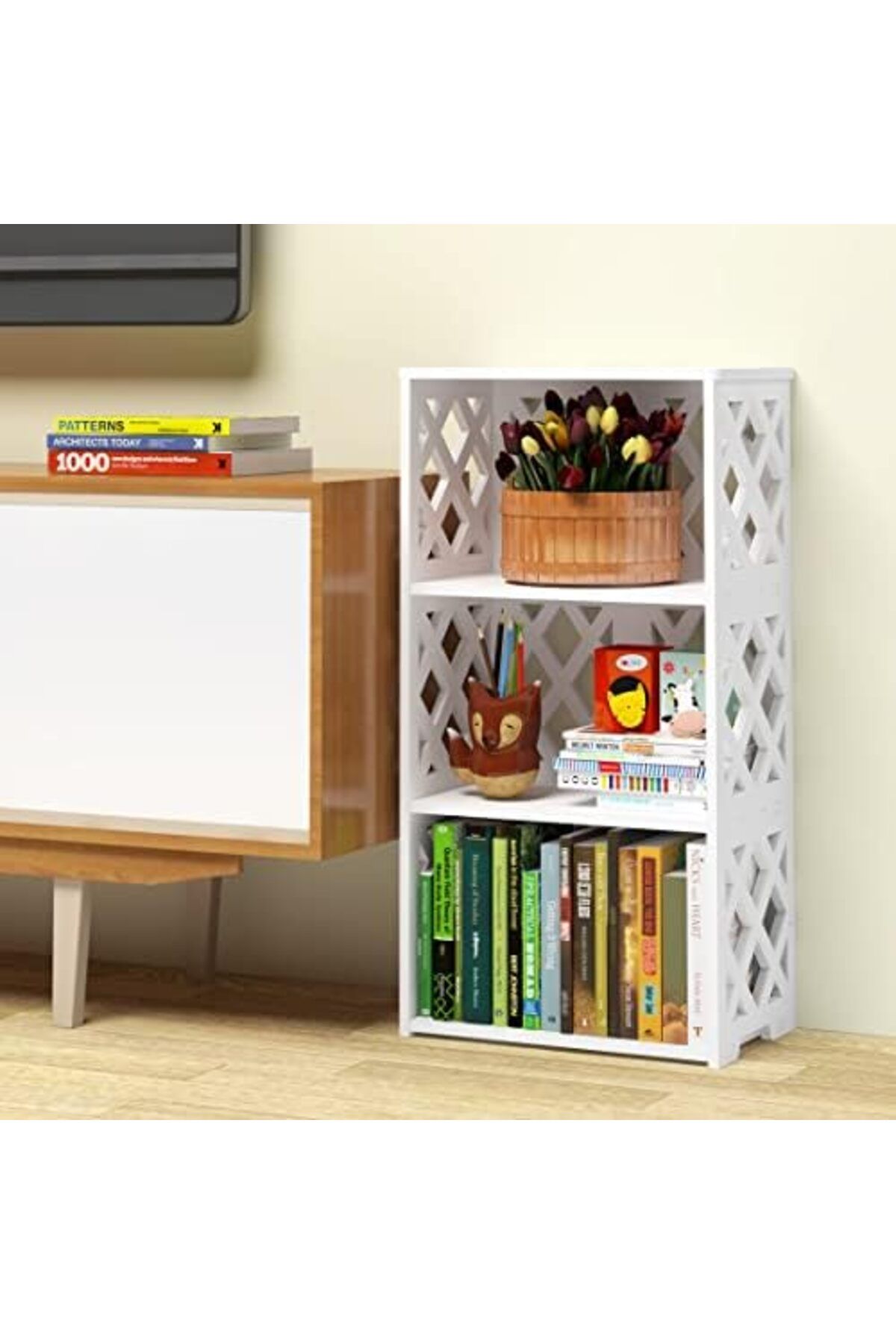 Generic-White Pvc 4-tier And 3-shelf Bookcase Set For Kids – Compact Open Shelf Organizer For Any Room 4