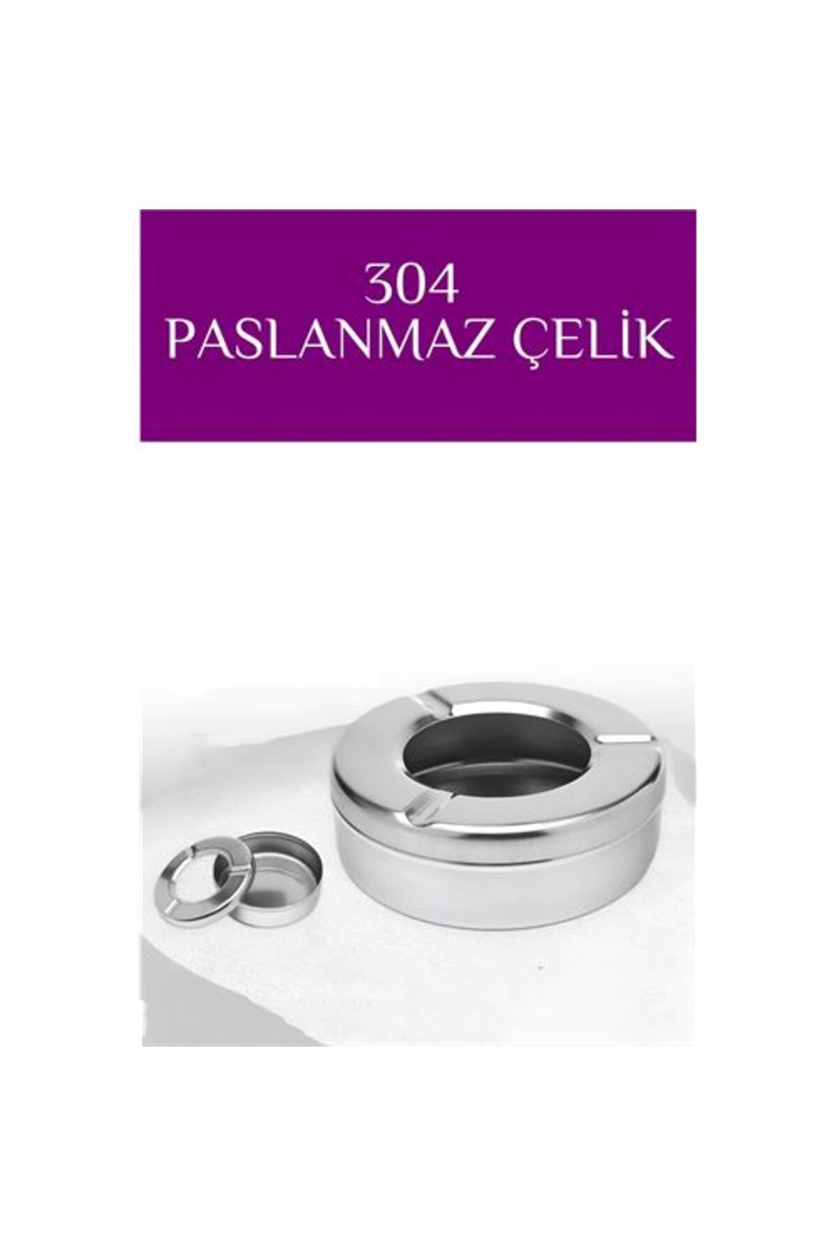 Ladesmedya Kapaklı Paslanmaz Yuvarlak Küllük - Kapaklı 304 Çelik Kül Tablası - Kafe Küllüğü Restoran Küllüğü