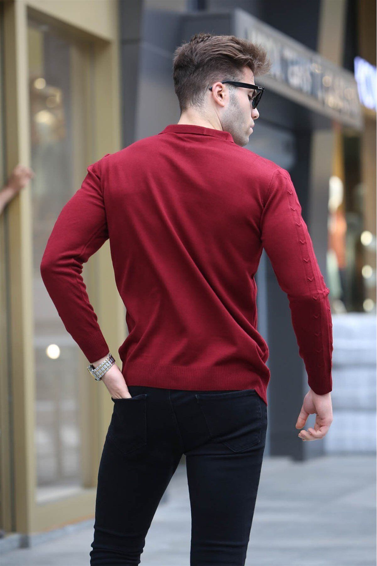 پلیور قرمز مردانه ژاکت بافتنی با زیپ Claret 5606 Madmext