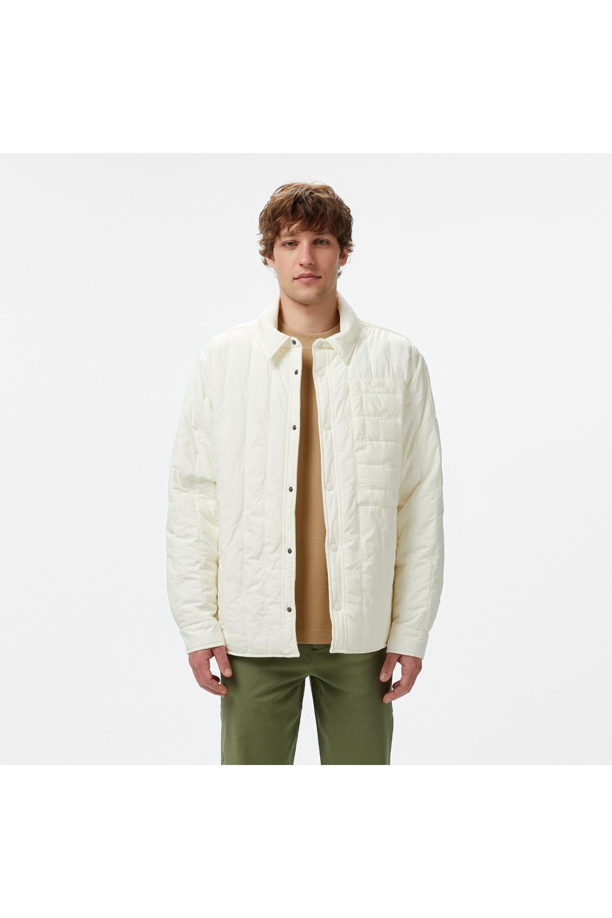کت سفید طرح دار پیراهن مردانه با یقه مناسب Lacoste