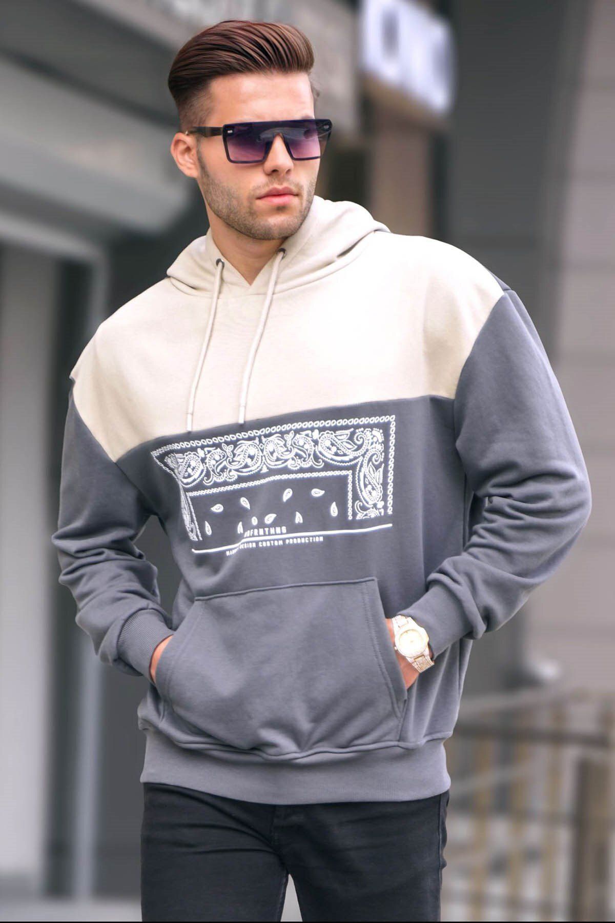 Madmext Geräuchertes Gemustertes Kapuzen-sweatshirt für Herren - S