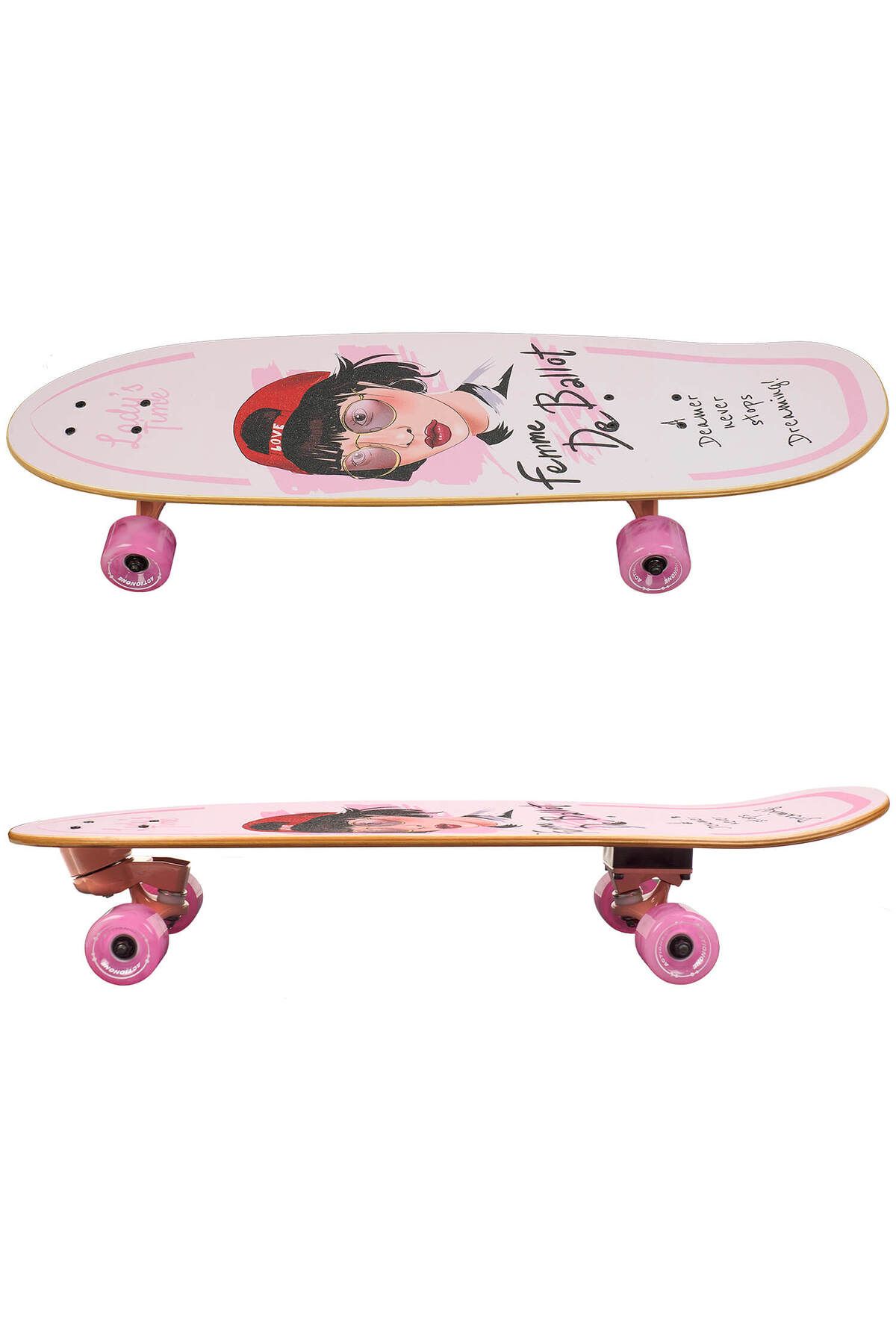 ACTION ONE-Skateboard Femme dublu print 75x23 cm, roti luminoase PU, ABEC-11, cadru aluminiu 4
