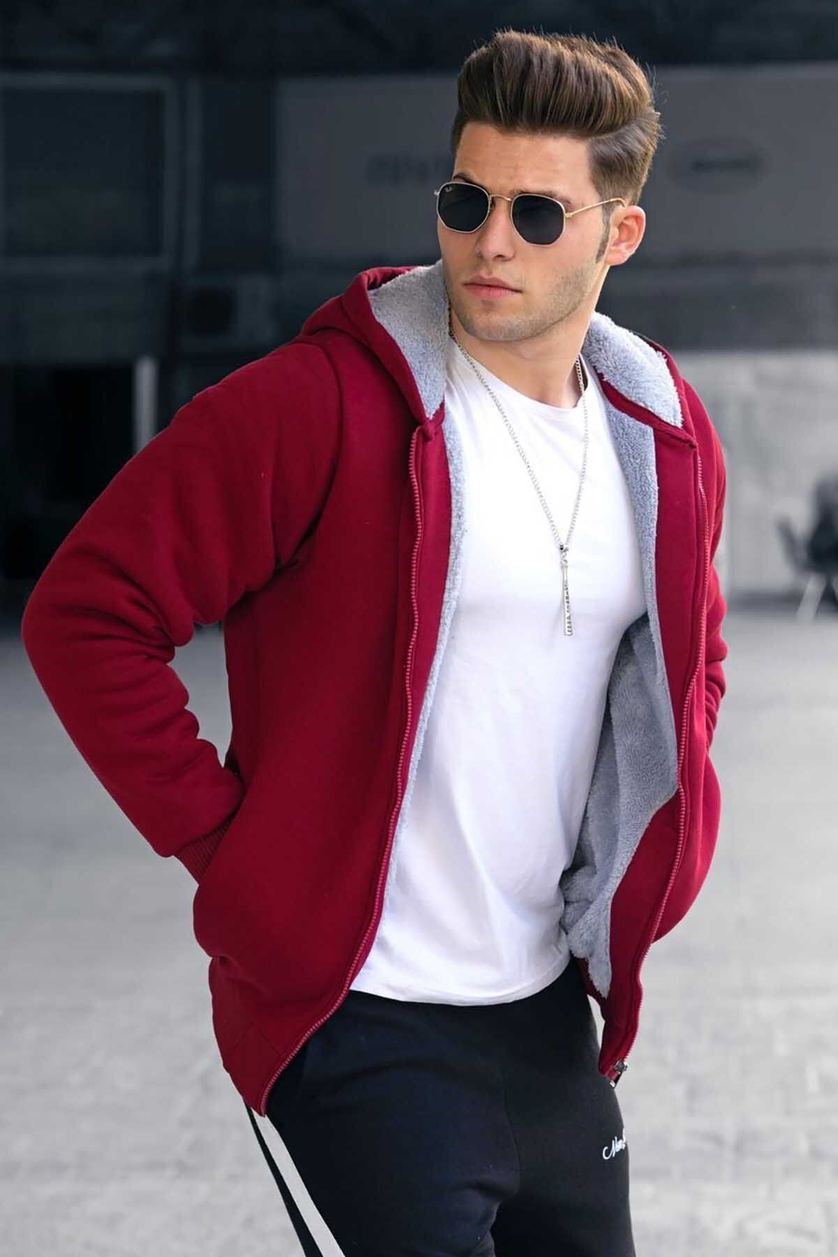 Madmext-Ζακέτα Claret Red με Γούνα Εσωτερικά 22377 2