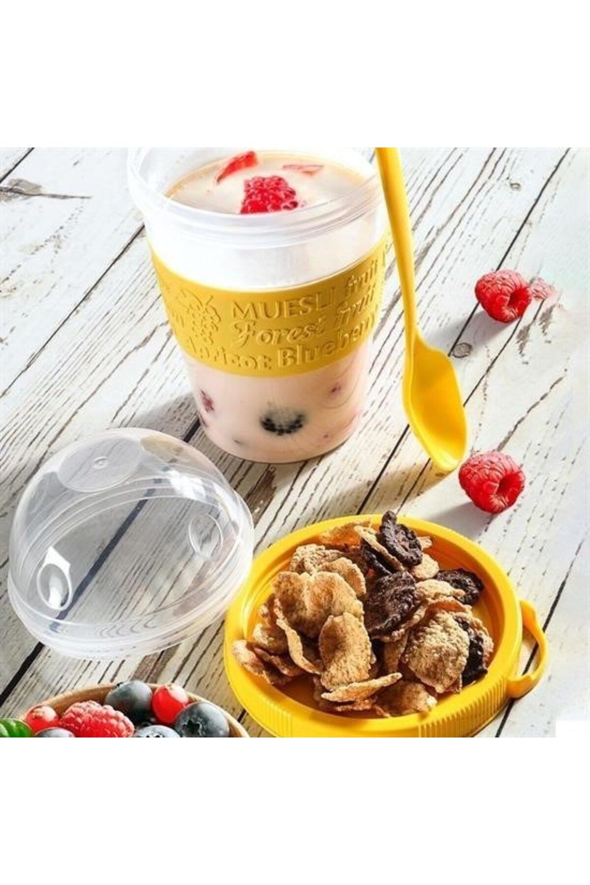 Evinso ® Taken Go Kapaklı Kaşıklı Pratik Taşınabilir Meyveli Yoğurt Kabı