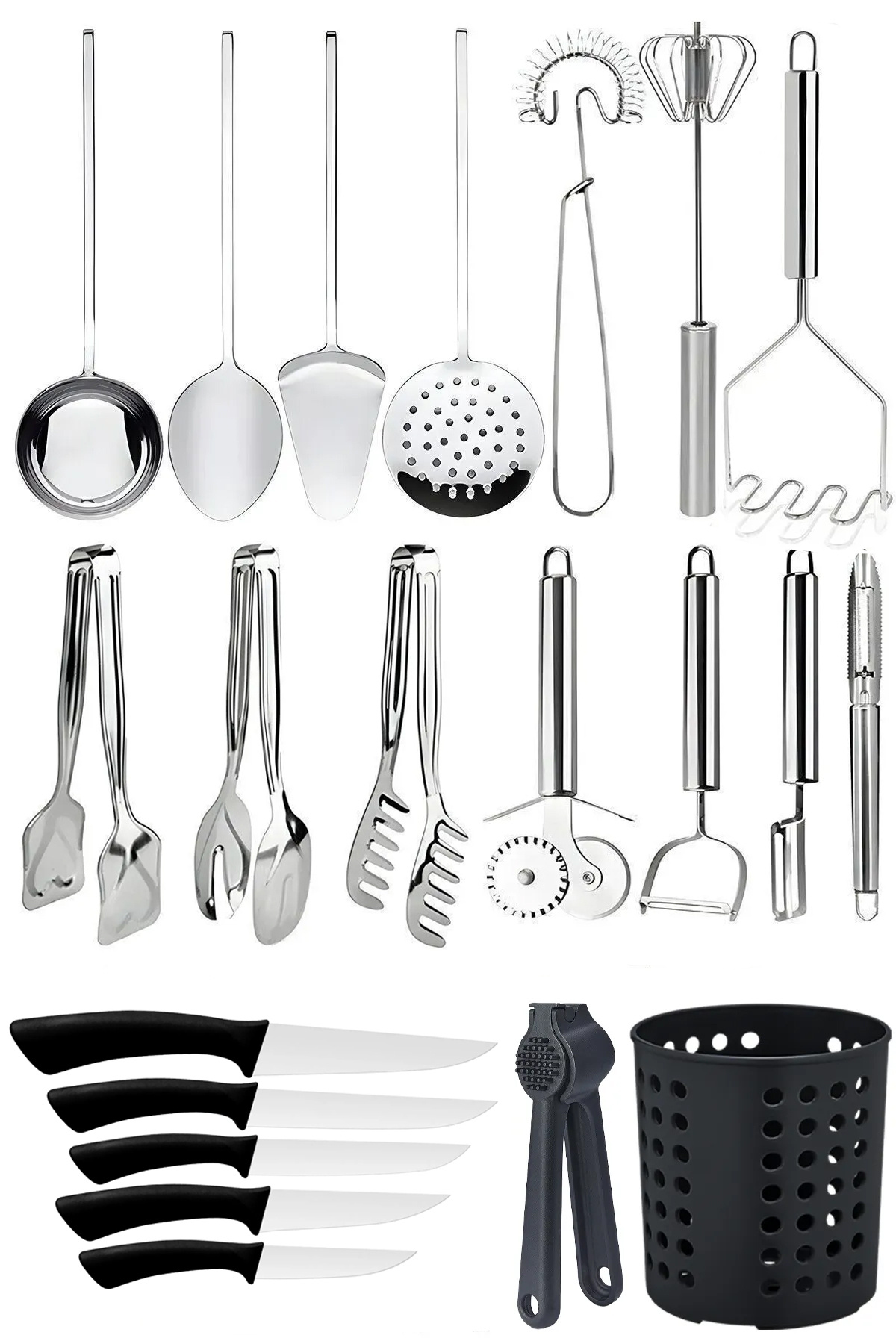 Selenica-21 Piece Ladle, Knife, Tongs and Prep Set + Cutlery Holder 1