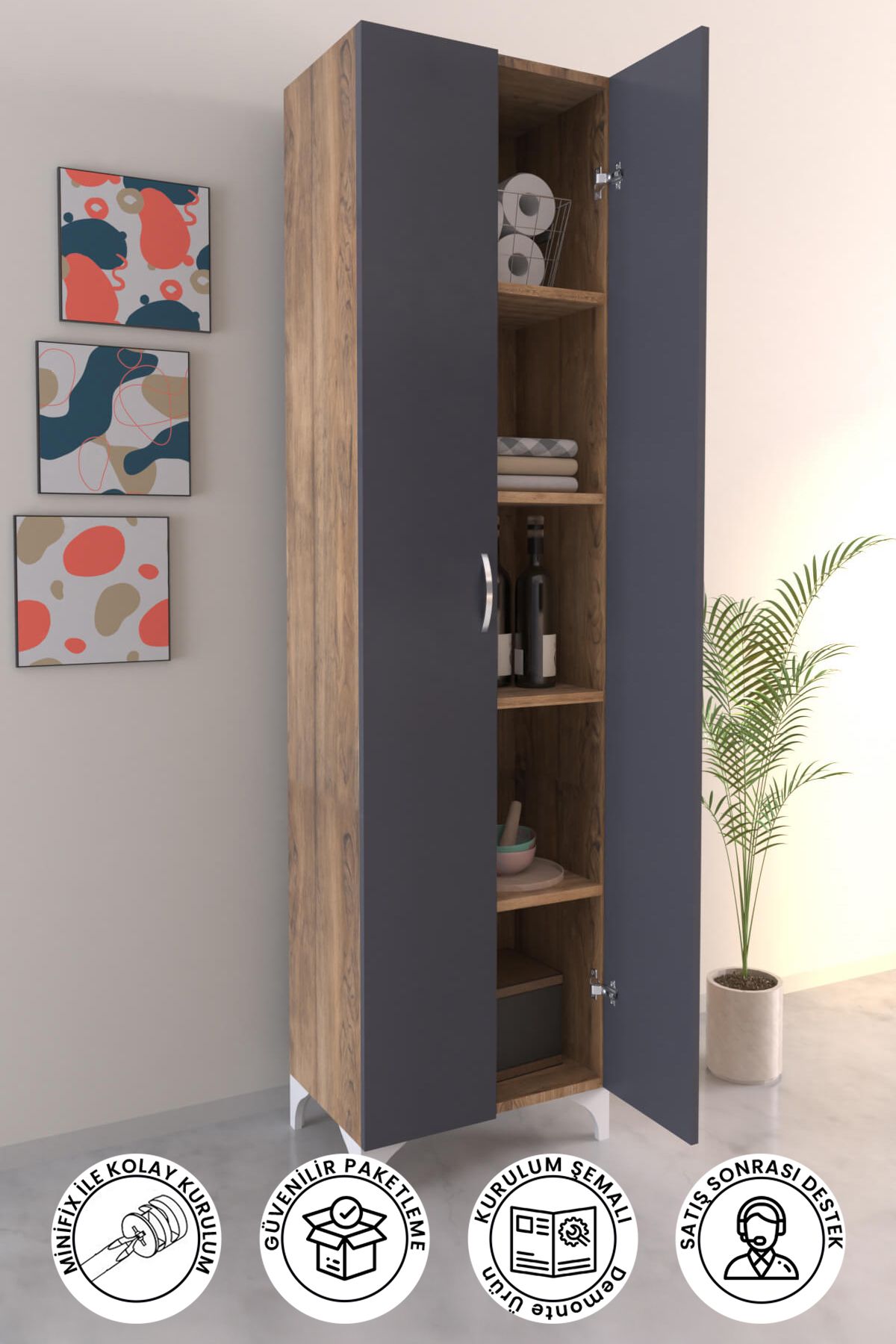 5 Raflı Çok Amaçlı Mutfak Dolabı Banyo Balkon Erzak Dolabı