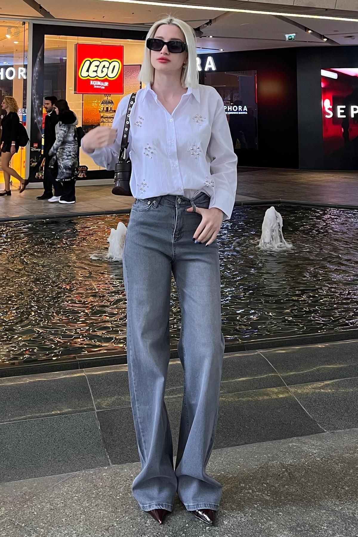 Madmext Szare, Proste, Szerokie Jeansy Damskie Kobieta - 38