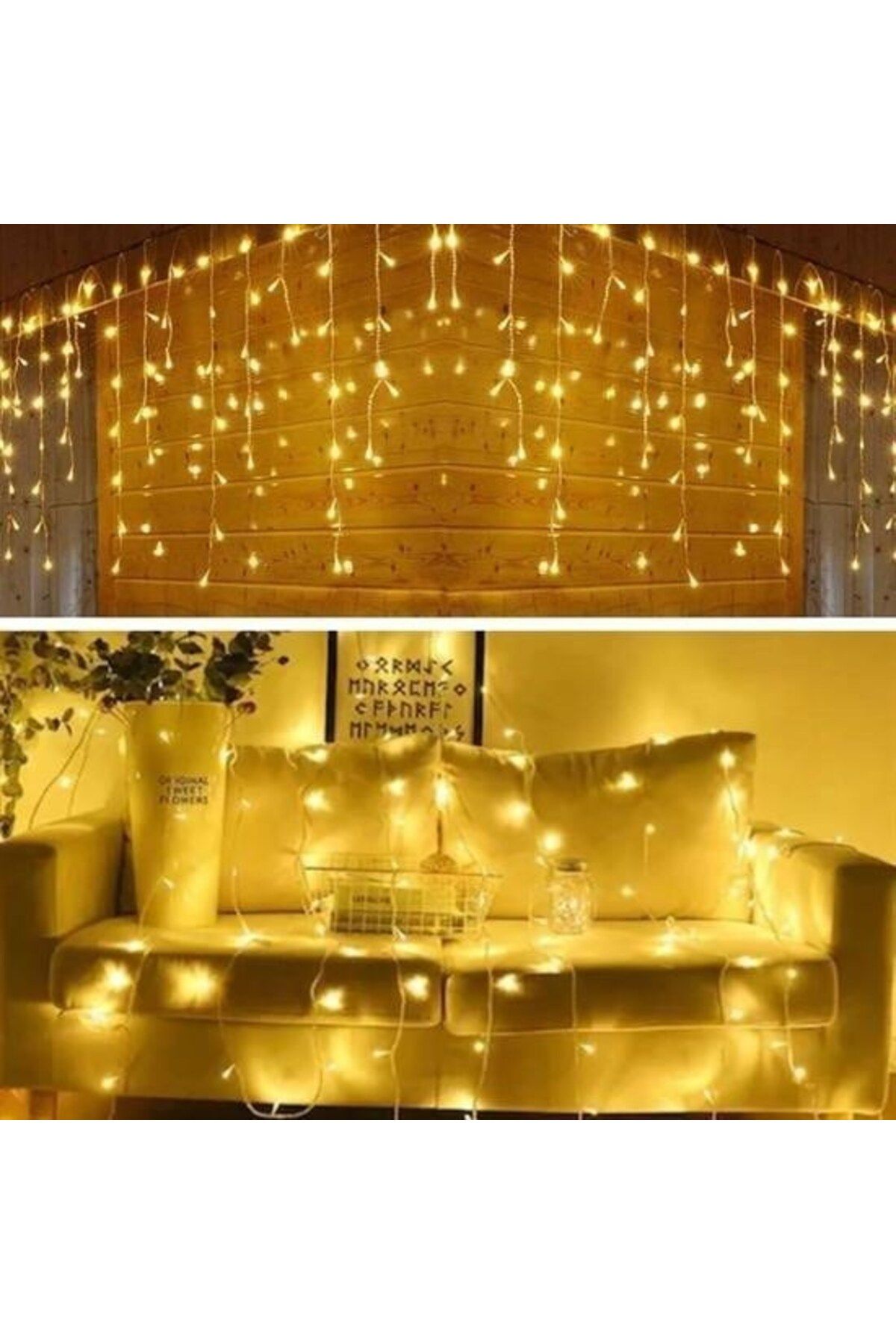 COLLECTİON perde led ışık 8 Fonksiyonlu 16 Saçaklı Perde Led 3 x 1 (Günışığı)